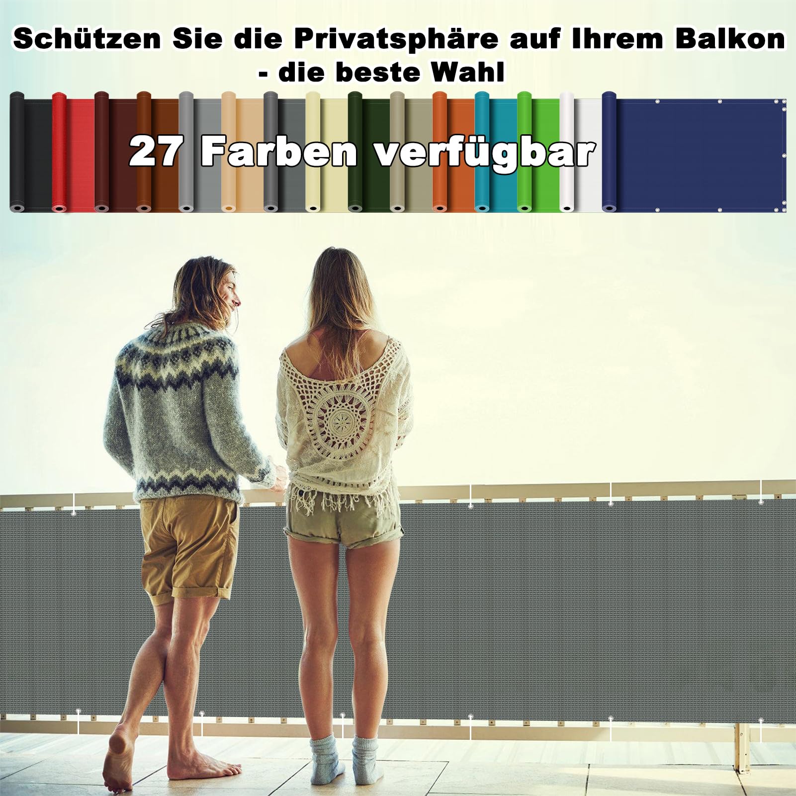 Balkon Sichtschutz 0.75 x 10m, UV-fest, Witterungsbeständig, 100% Blickdicht, (in div. Größen & Farben) - Seitenbalkonverkleidung für Terrasse und Zaun, Anthrazit
