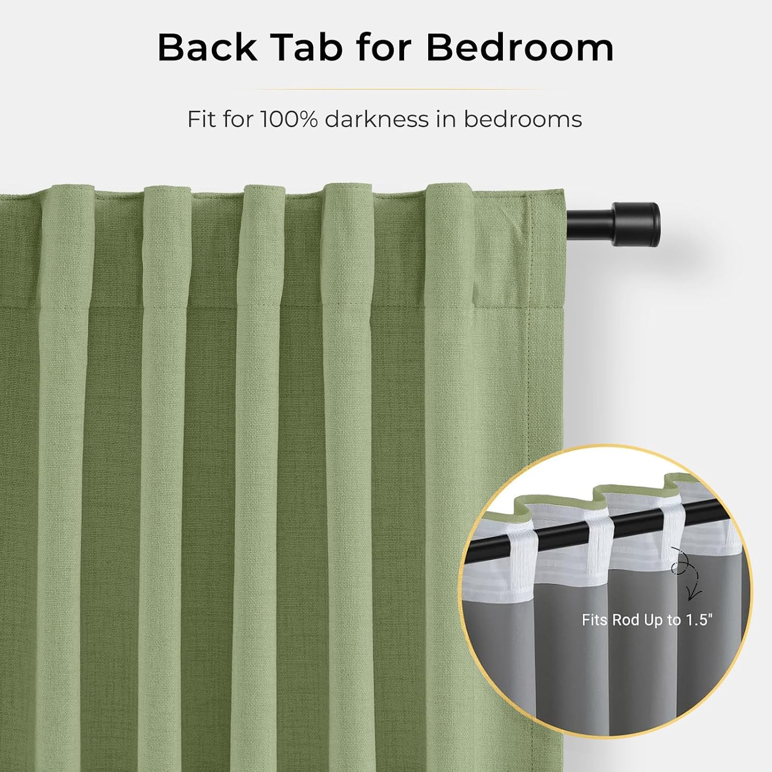  100% Blackout Curtains for Bedroom Black Out Curtains 84 Inch Long | Sage Green Living Room Curtains 2 Panels, Clip Rings Linen Look Blackout Drapes, Thermal Insulated Room Darkening,W50xL84 thumbnail