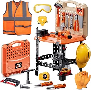 Kids Tool Bench Set,MAGIC4U 95PCS Toddler Tool Workbench with Electronic Drill 13 Tool Equipements,Safety Vest & Hat,Pretend Play Kids Construction Toys Gift for Boys Girls Age 3,4,5,6,7,8
