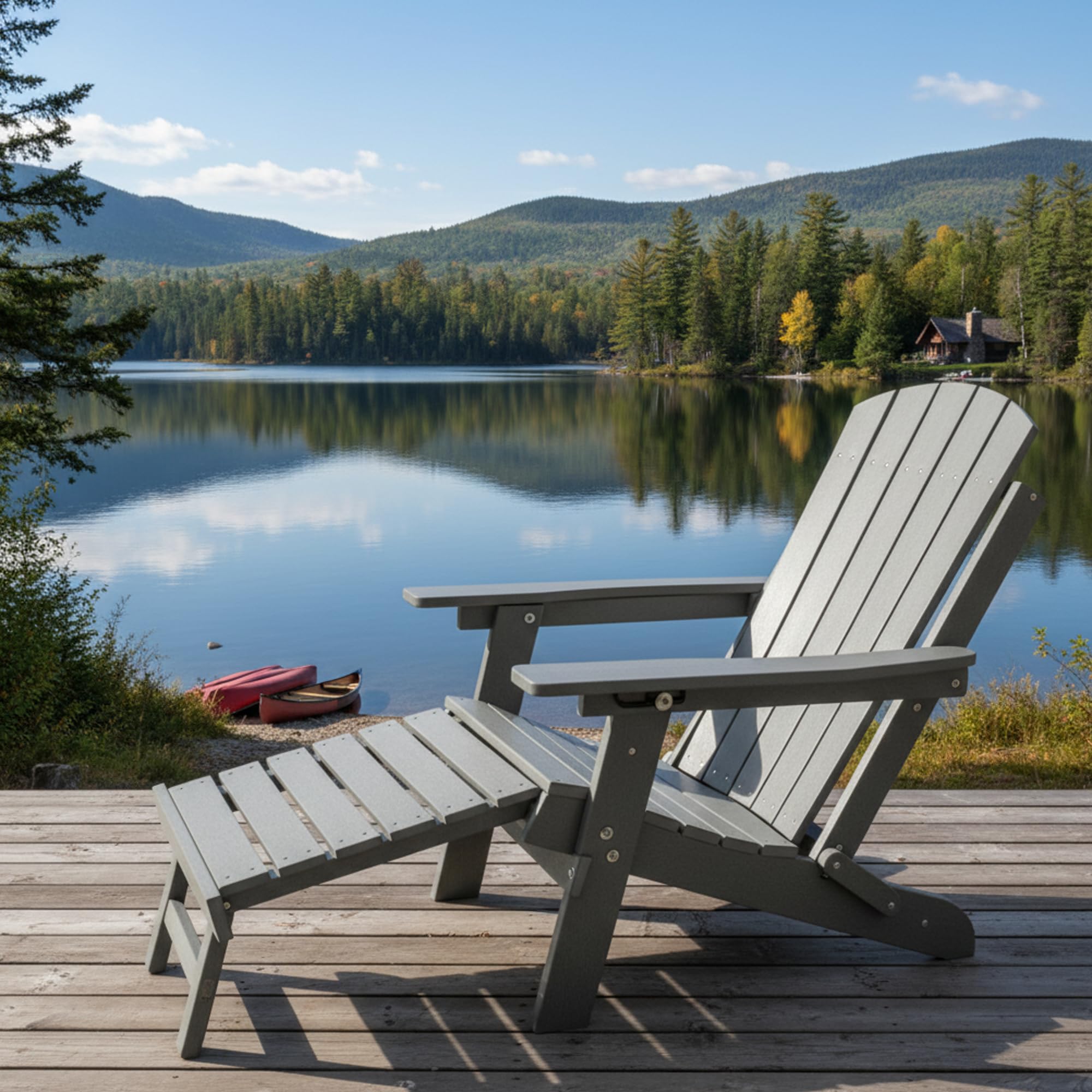 osoltus Adirondack Stuhl bis 150kg | Canadian Deck Chair | recycletes Plastic mit Holzstruktur | 3-Fach Verstellbarer Rückenlehne | ausziehbares Fußteil grau