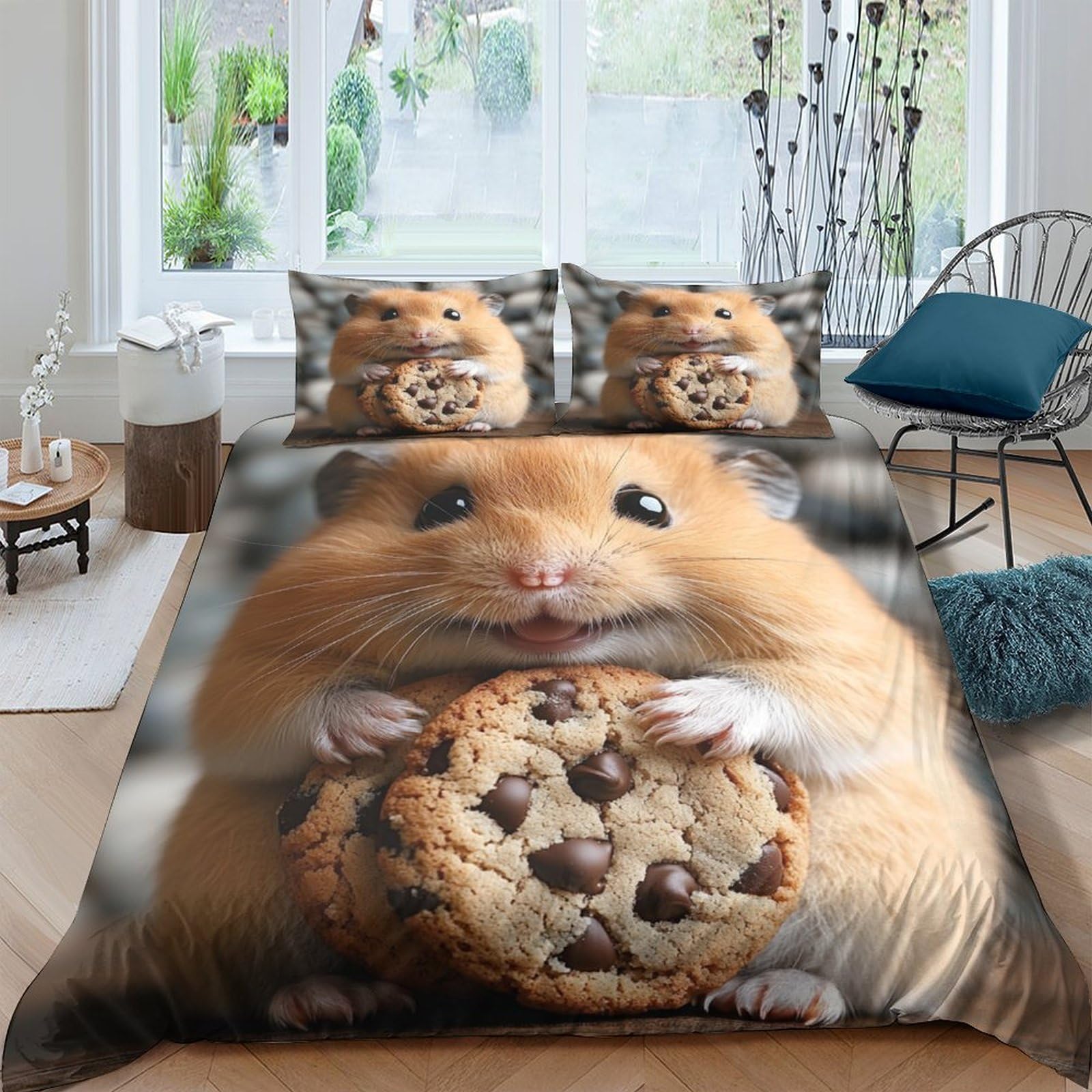 Ctjqhvkz Style-10 3D Printed Hamster Cookie Fitted Sheet Microfiber Soft Anti-Slip Animal Bed Cover For Bedroom Dorm Mattress Decor Single（135X200cm）
