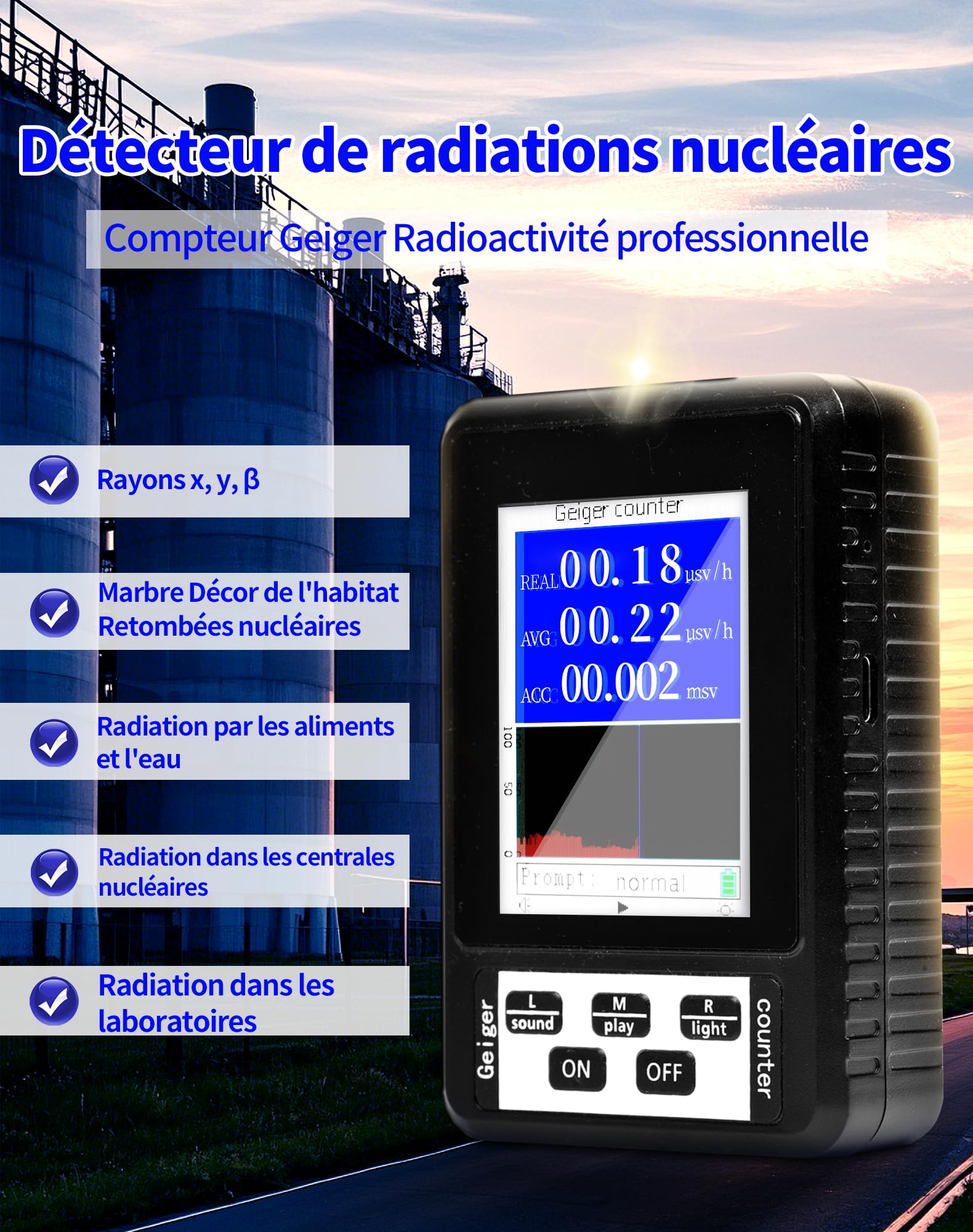 LAOYE Compteur Geiger Détecteur de Rayonnement Nucléaire Détecteur de Radiations Dosimètre Radioactivité Moniteur de Rayonnement Détection Rayons Bêta Gamma X-Ray - avec écran LCD