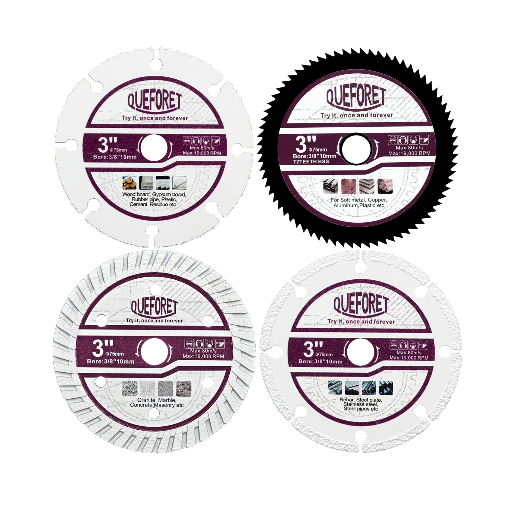 QUEFORET 75mm Saw Blades Set 4pcs
