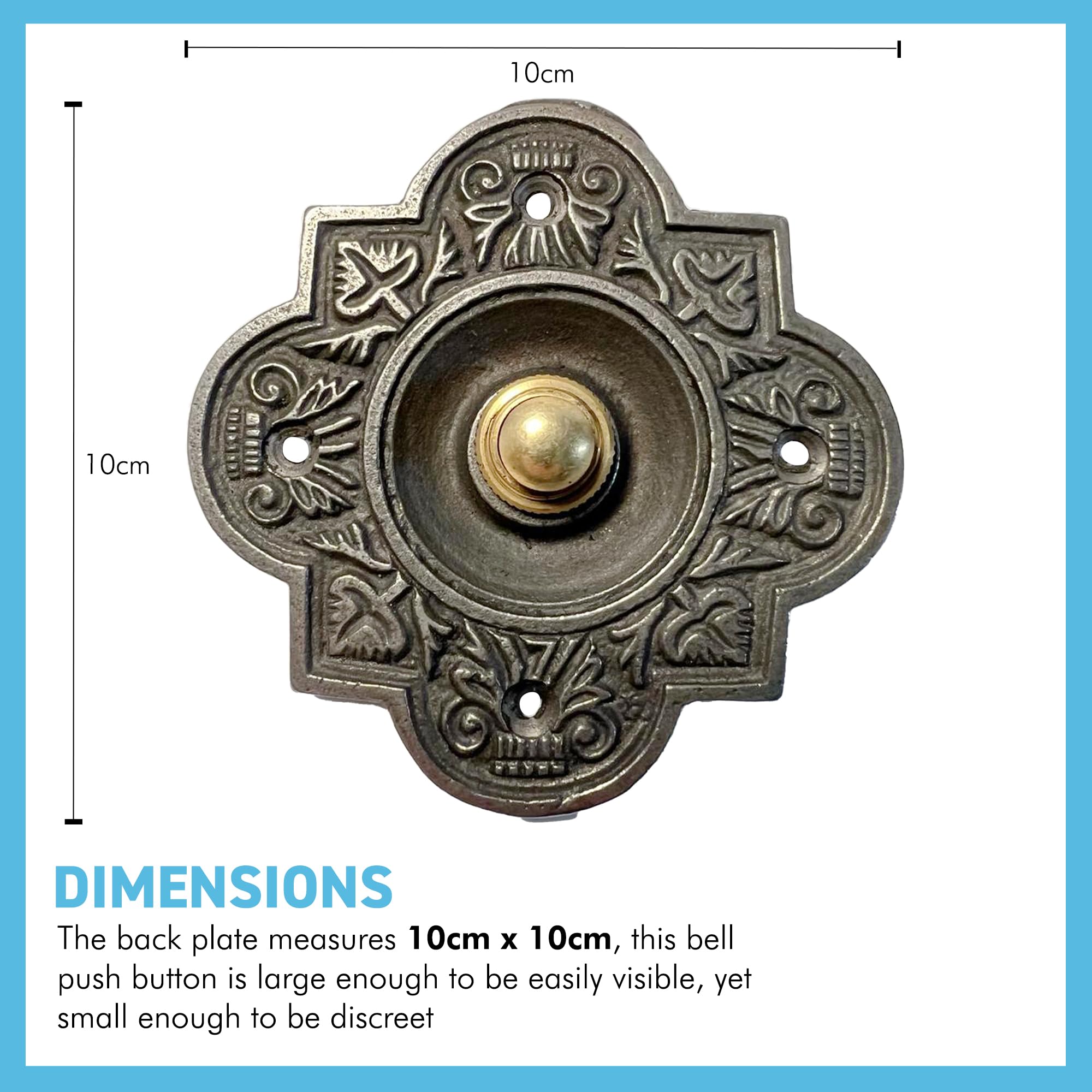Image secondaire de Bouton Poussoir de Sonnette en Fonte Traditionnelle avec Entourage en Laiton - 10x10 cm