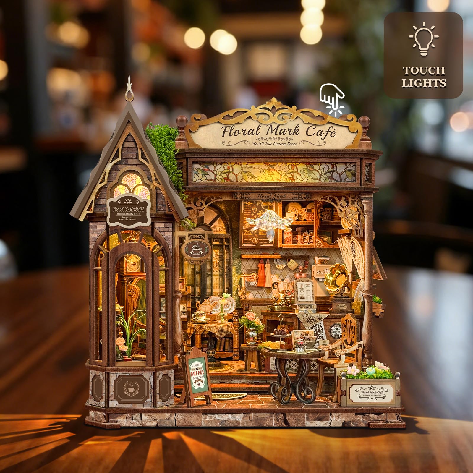 Kit de casa en miniatura DIY para adultos, modelo de madera 3D, juegos de casa de muñecas, decoración del hogar con luz LED, regalo de alivio del estrés para familiares y amigos - Floral