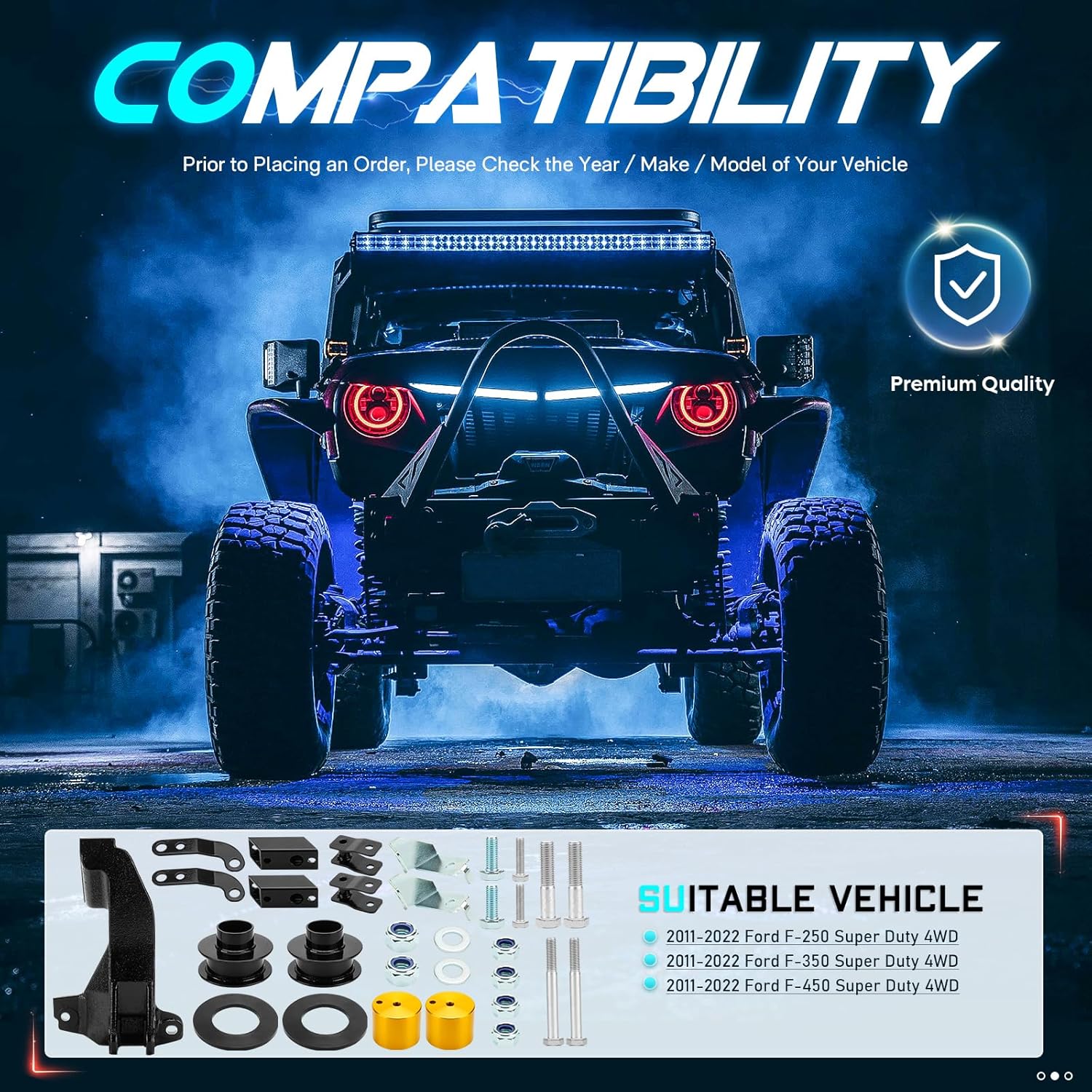 2.5" Full Leveling Lift Kit for 2011-2020 Ford Super Duty F250 F350 F-450 Super Duty 4WD, Front Strut Coil Spacer with Track Bar Relocation Bracket