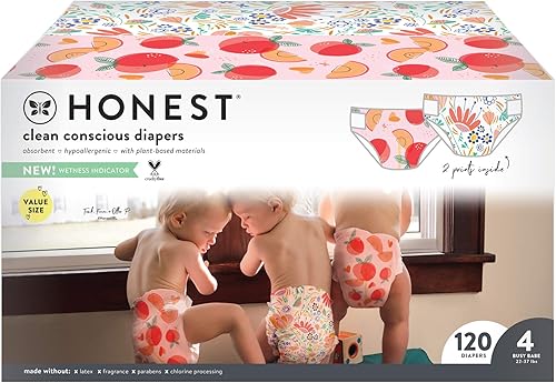 The Honest Company - Box Super Club, pañales conscientes limpios, solo Peachy + Flower Power, Tamaño 4, 120 Count (Packaging puede variar)