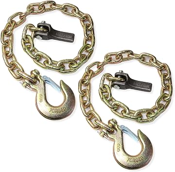Gripon 35-Inch Grade 70 Trailer Safety Chain with 3/8inch Clevis Snap Hook and Chain Retainer Pack of 2