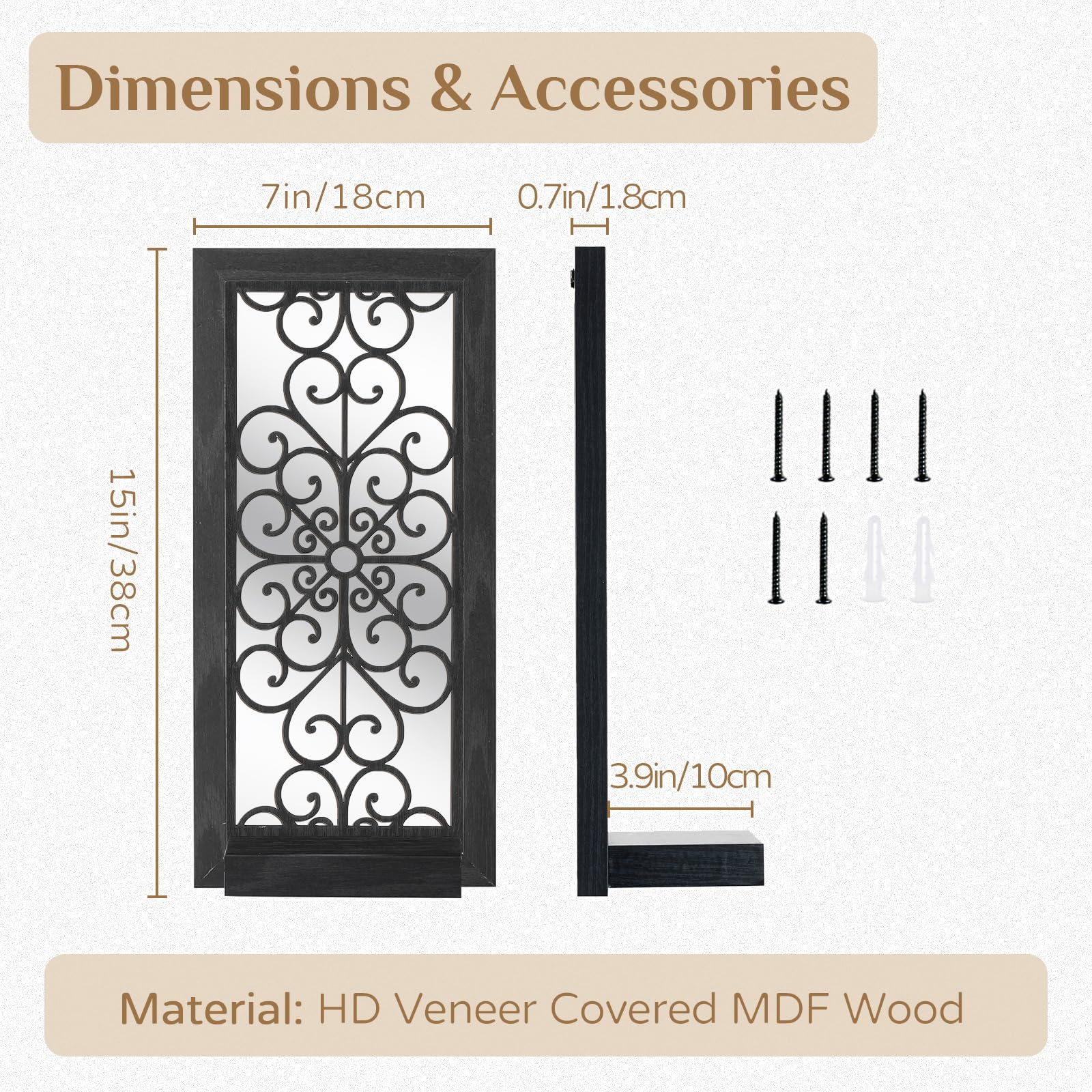 Walasis Rustic Candle Sconces Mirror Wall Decor - Black Mirrored Wall Sconce Decorative Set of Two Wood Vintage Small Hanging Shelves for Farmhouse Living Room Kitchen Bedroom