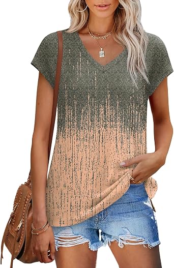 XIEERDUO Womens Tops V Neck Cap Sleeve Loose Fit Tee Shirts Summer Spring 2025 Eyelet/Printed