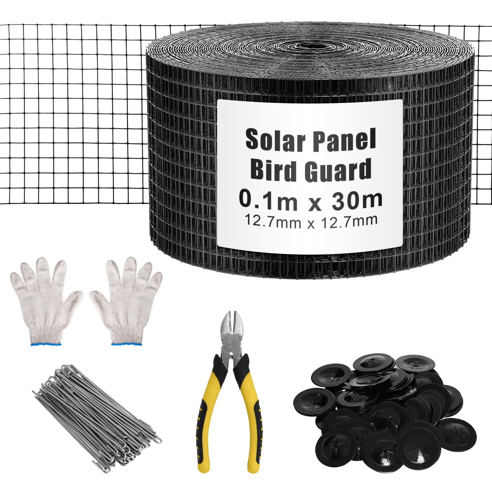 Kit de malla para pájaros de 4 x 100 pies, alambre de PVC disuasorio de pájaros, protector de pájaros para prueba de paneles solares para evitar que las palomas aniden debajo del techo con 70 cierres
