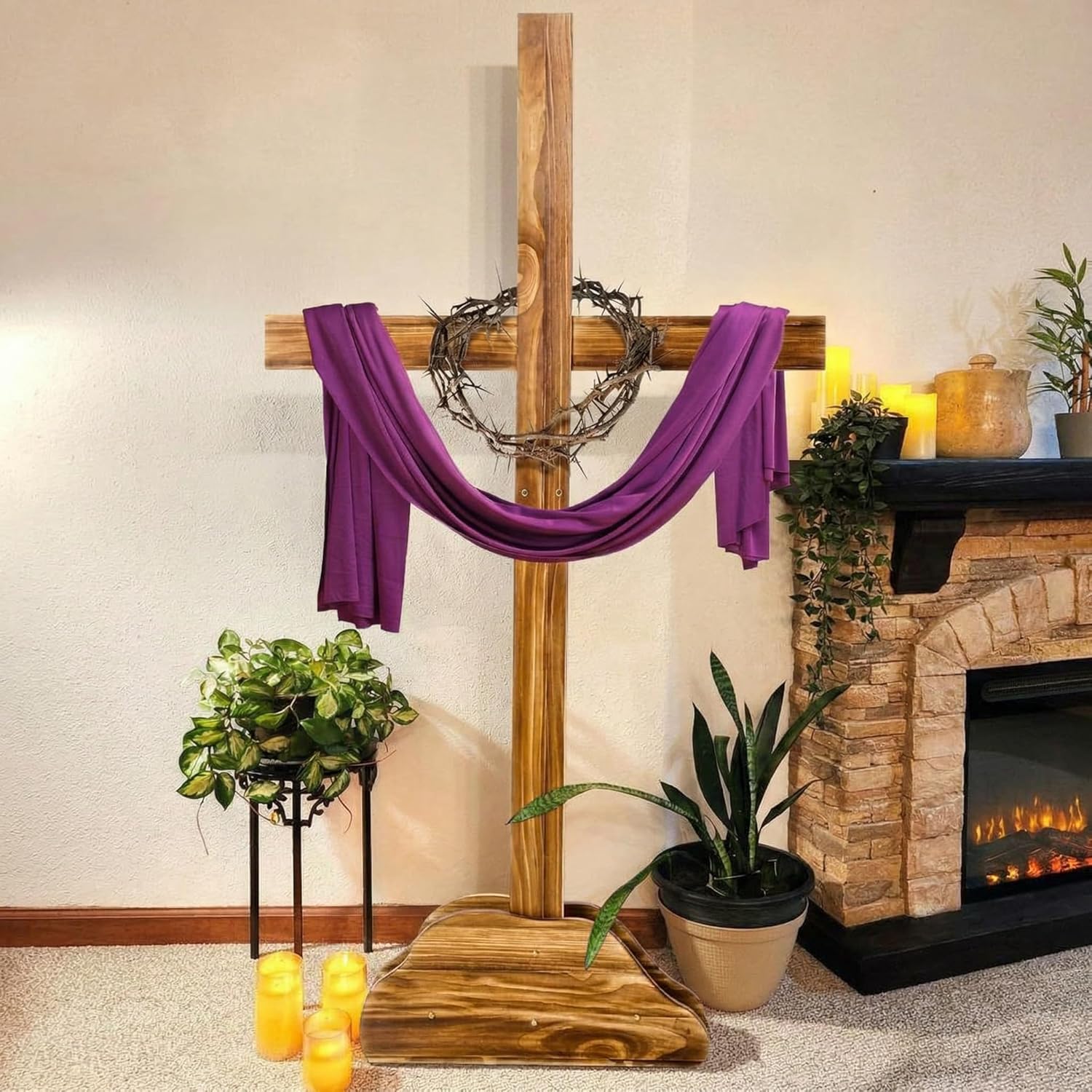 Lineshading 59 Inch Extra Large Easter Wood Cross Decoration Standing Cross Jesus Christ Catholic Crafted He Is Risen Outdoor Decor for Party Wedding Christmas Communion Church