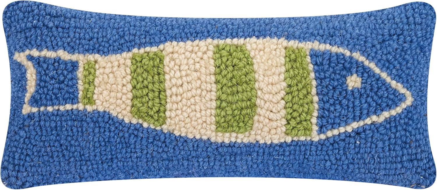 Peking Handicraft Blue Green Picket Fish Decorative Hook Throw Pillow, 12-inch Length, Home Decoration