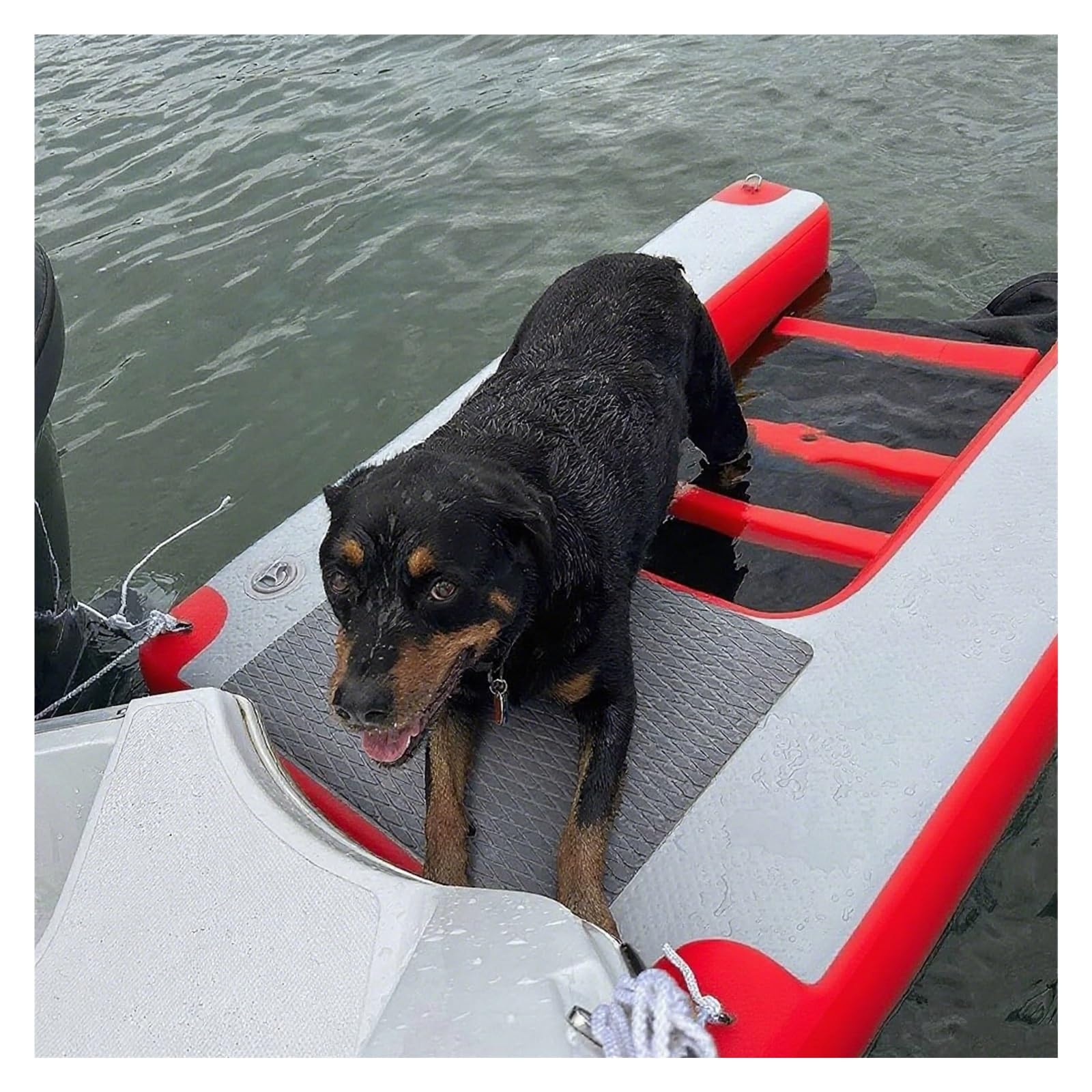 MZZKFC Foldable Dog Water Exit Ramp Load 232lbs，Inflatable Dog Floating Dock for Lakes Docks Boats，5ft Large Dogs Floating Ramp with EVA Anti Slip Pad & Pump(Red)