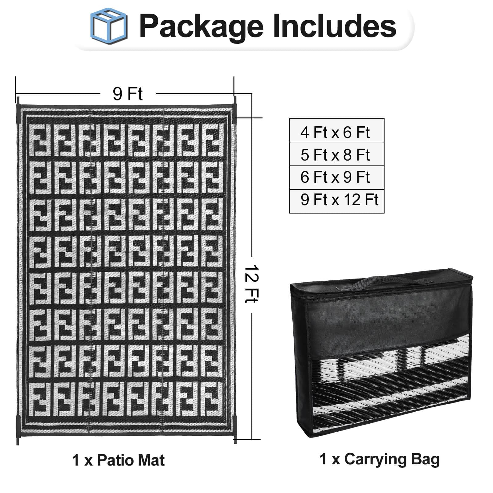 OutdoorLines Outdoor Plastic Area Rugs For Patio 9x12 Ft