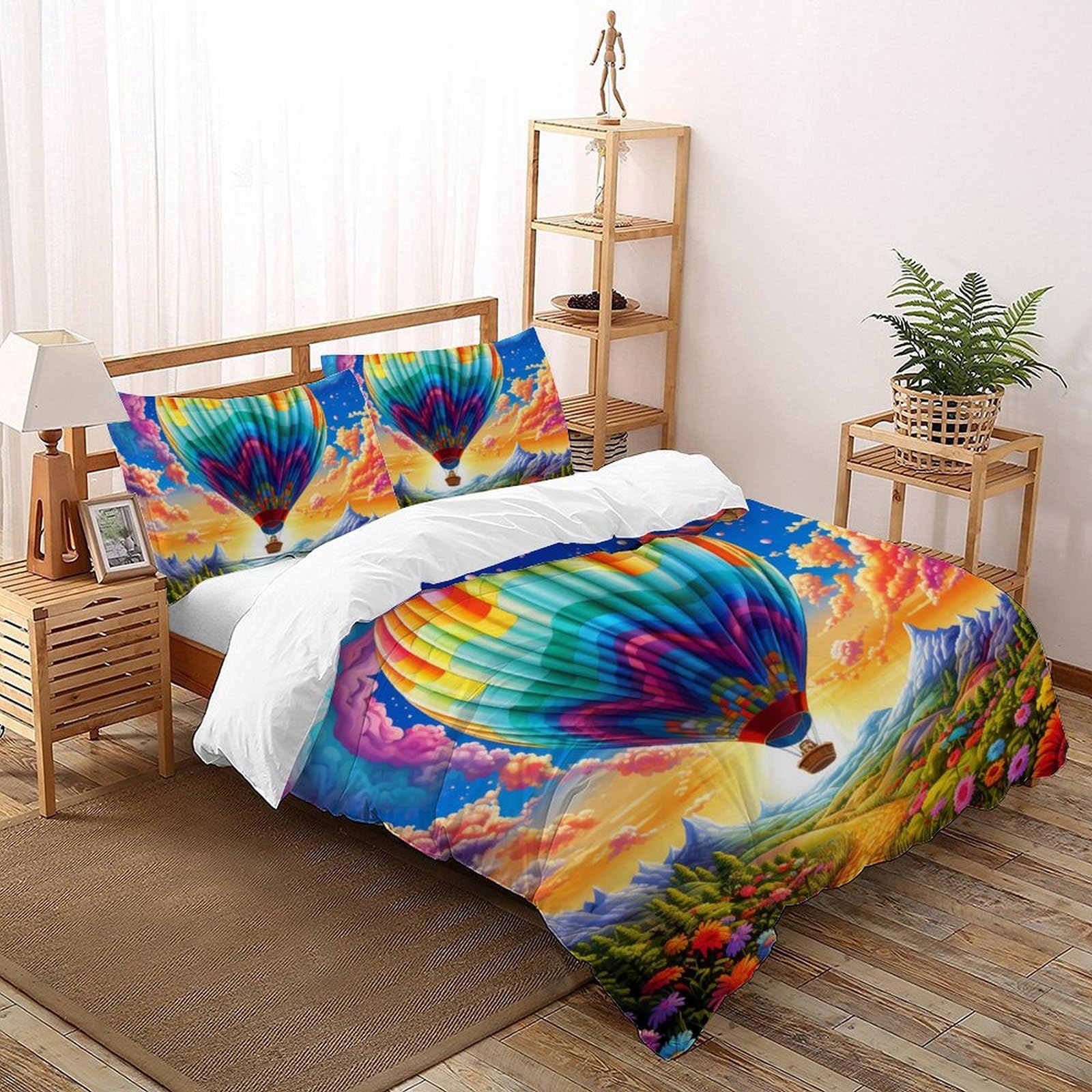 Parure de lit adulte avec housse de couette double 200x200cm zippée et taies d'oreiller imprimées
