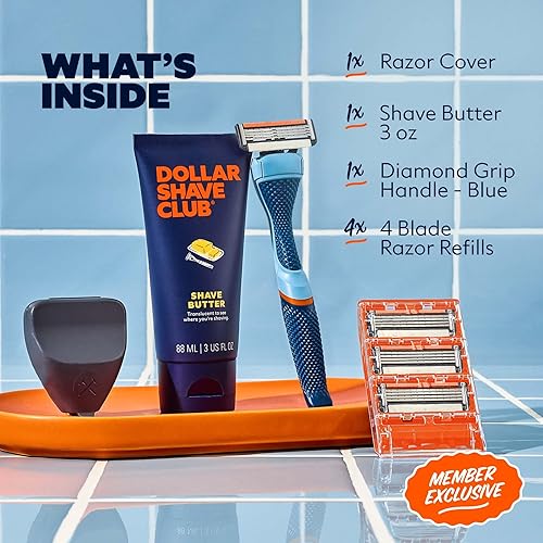 Miniatura 2 de Dollar Shave Club  El juego de afeitado exclusivo para miembros  4 cartuchos de recambio Swift Rinse, 1 mango (azul), 1 mantequilla de afeitar de 85