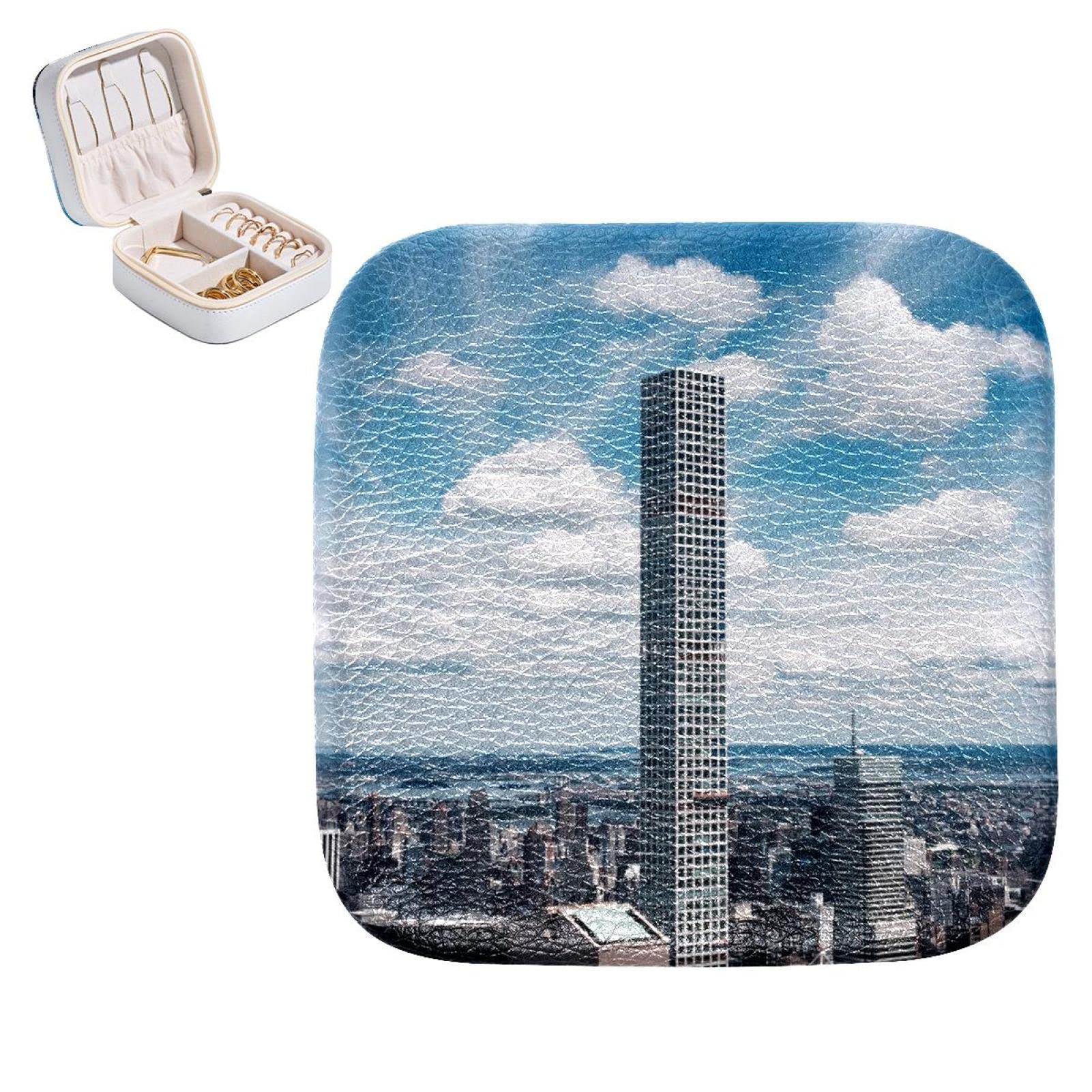 Boîte de rangement à bijoux en cuir synthétique bleu ciel coffret compact