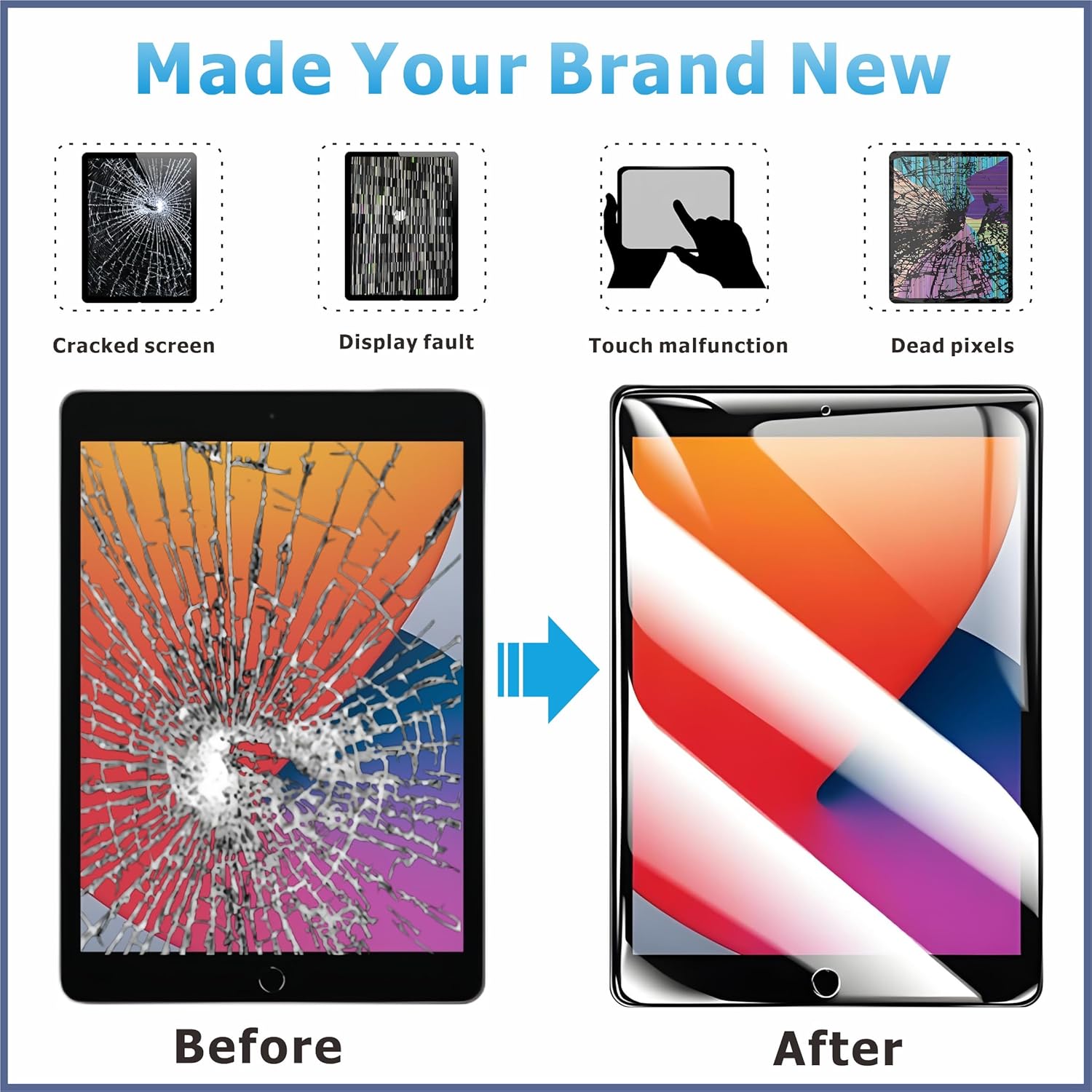 passionTR LCD Screen Replacement for iPad 7th/8th/9th Gen 10.2" | Fits A2197 A2198 A2200 A2270 A2428 A2429 A2430 A2602 A2603 A2604 A2605 | Display Assembly with Repair Kits (Excludes Touch Glass)