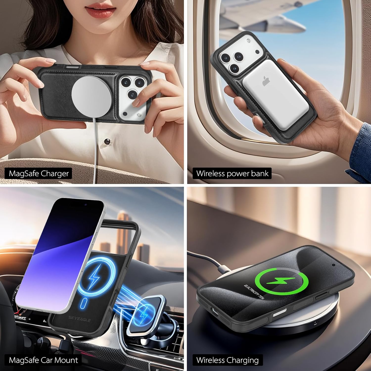 Compatible with MagSafe iPhone 17 Pro Max Case Wallet with AirTag Holder,2 in 1 PU Leather Magnetic Detachable RFID Blocking Credit Card Holder Flip Cover Kickstand for Men Women,Black - Image 2