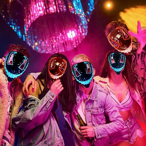 Miniatura 4 de Feeziloe Máscara LED de monstruos de Halloween, máscara de neón EL con luz aterradora, para adultos y niños, fiesta de disfraces de Halloween