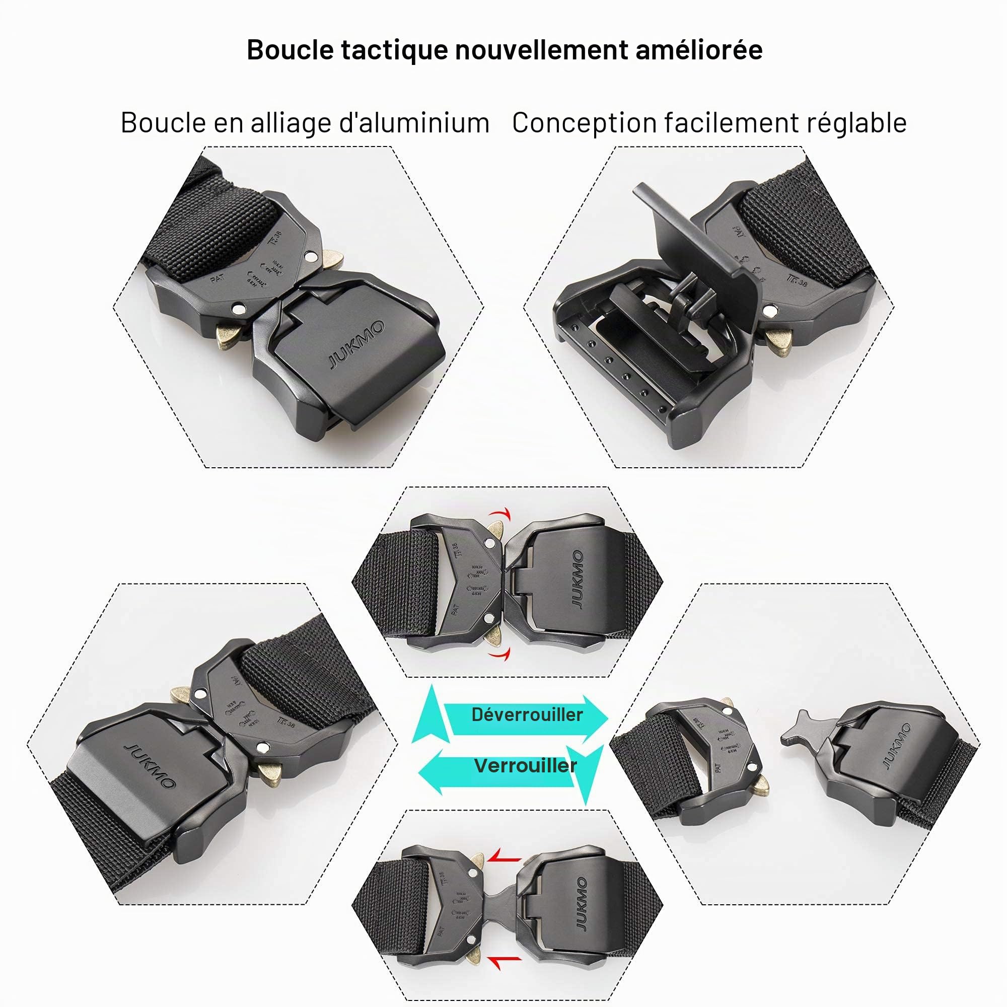 JUKMO Ceinture Tactique, Militaire Travail de Randonnée en Nylon 3,8 cm avec Boucle à Dégagement Rapide