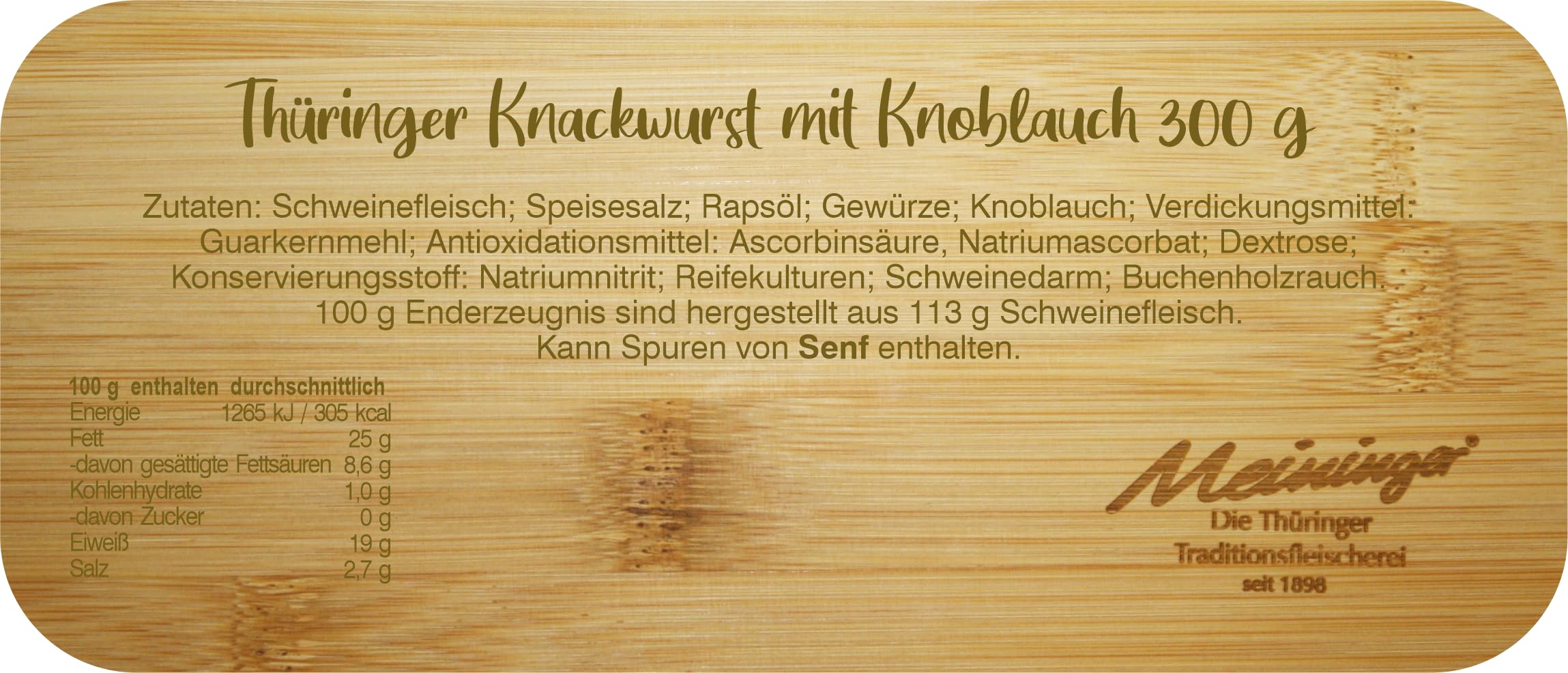 Meininger Knackwurst mit Knoblauch – 3 × 300 g Thüringer Wurstspezialität – Geräucherte Knacker mit kräftigem Biss – Traditionelle Wurst aus Thüringen – Brotzeit & Vesper