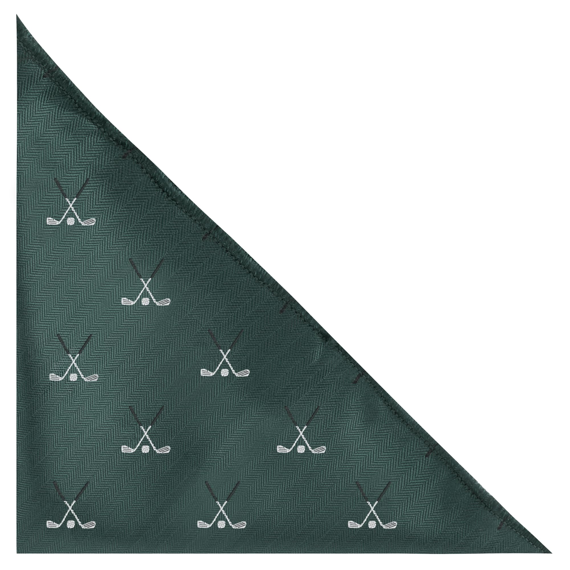 King & Priory Golf Clubs Dark Green Herringbone Embroidered Pocket Square, Handkerchief