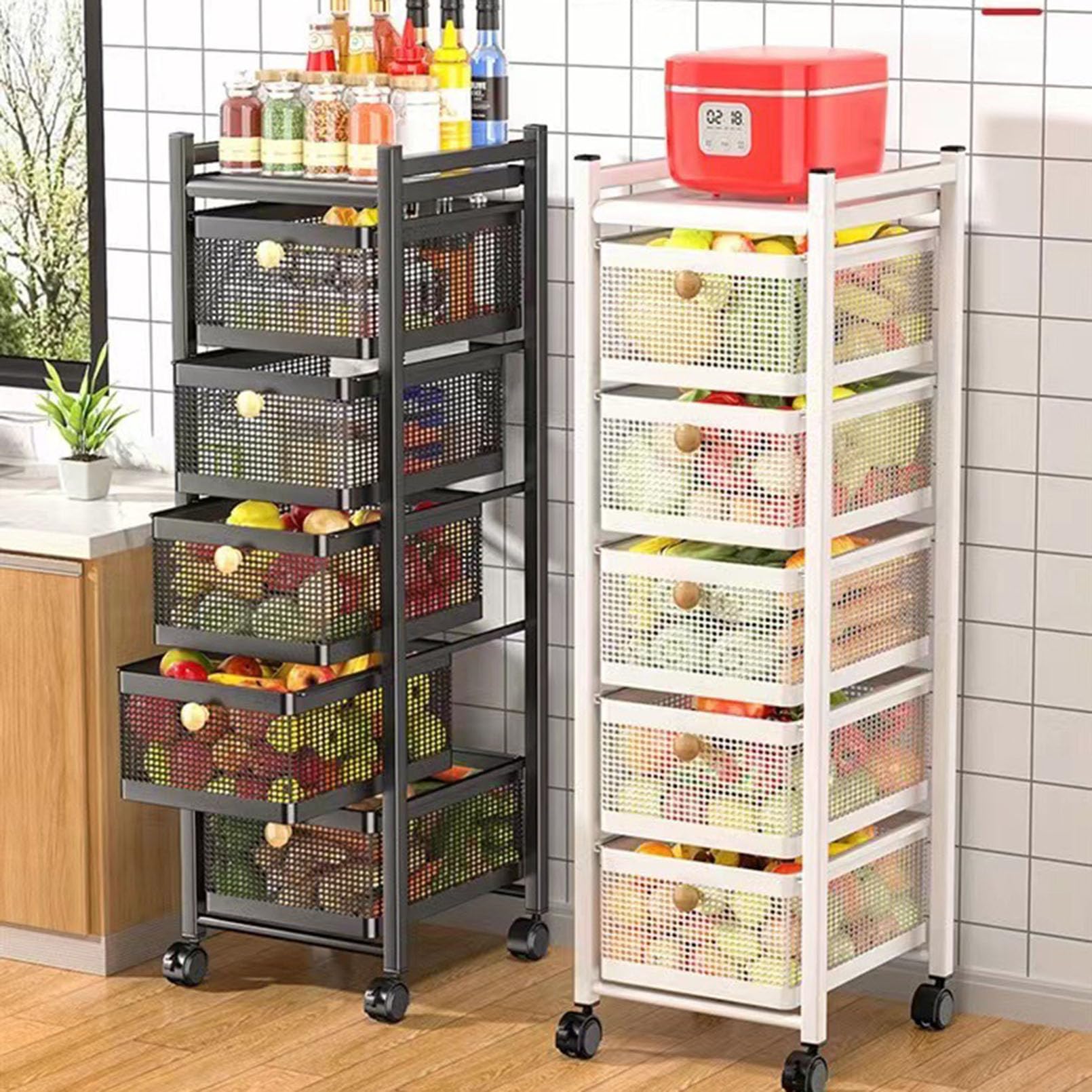 Étagère Roulante 5 Niveaux – Rangement Mobile Pour Cuisine, Salle De Bain Ou Bureau