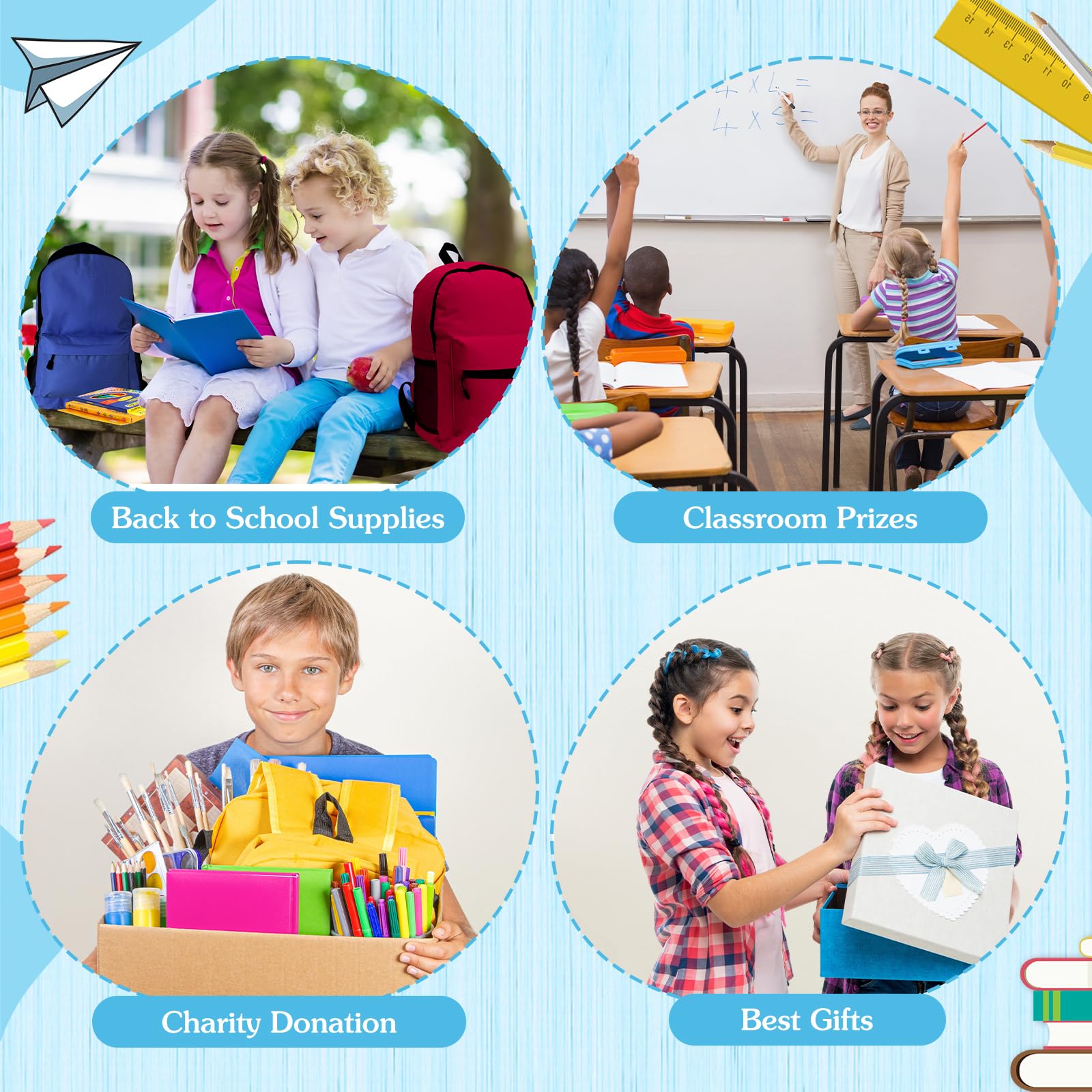 Gilprop Set di 4 articoli essenziali per il rientro a scuola, include astuccio per la scuola, penna gel, matite colorate, pastelli, matite, quaderni, temperamatite, forbici, colla, gomma, astuccio per
