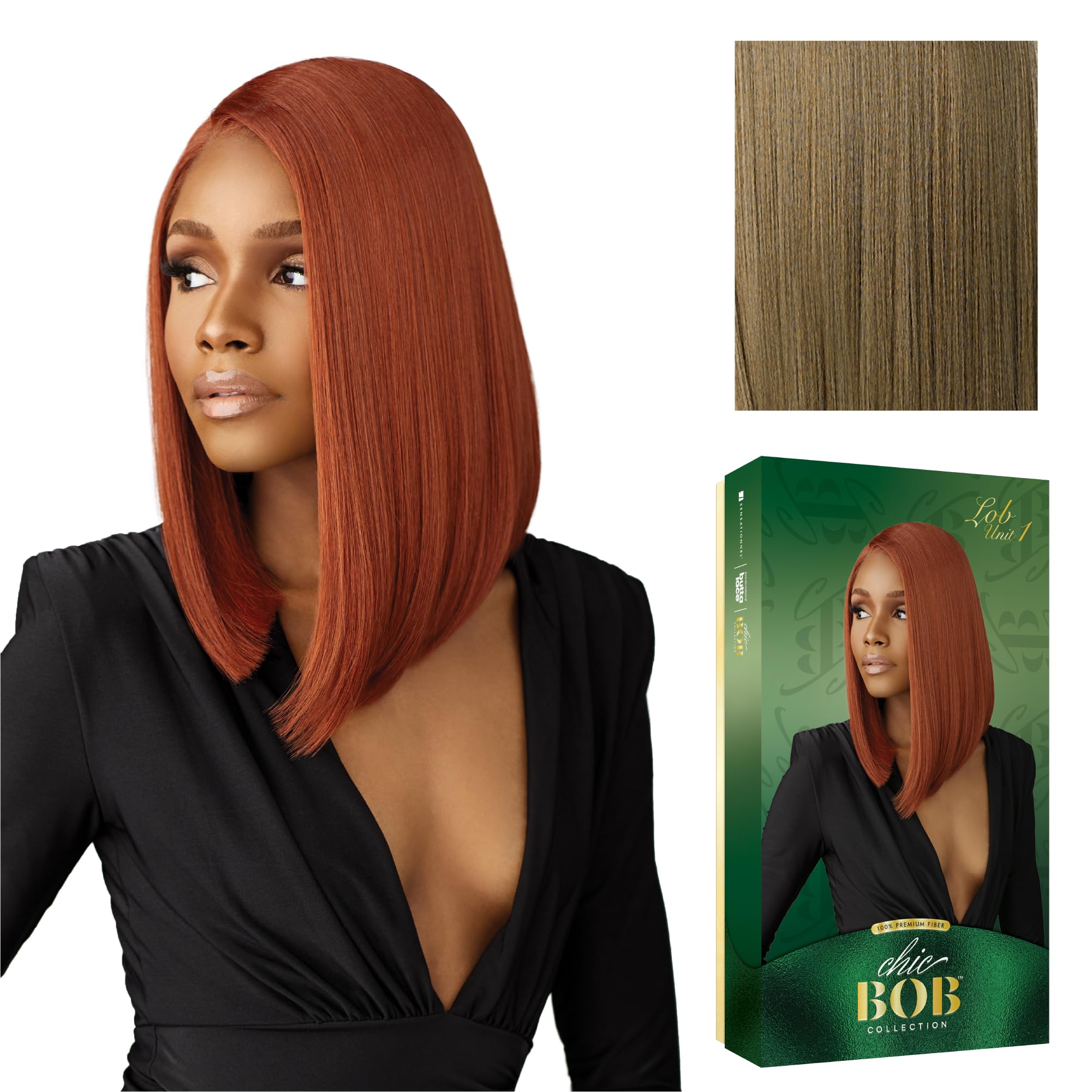 Sensationnel Chicbob Lace Frontwig - Lob Unit 1 Face Framing Glueless Wig Wide 5 Inch Deep Part Synthetic Preplucked Hairline (LIGHTASHBROWN)