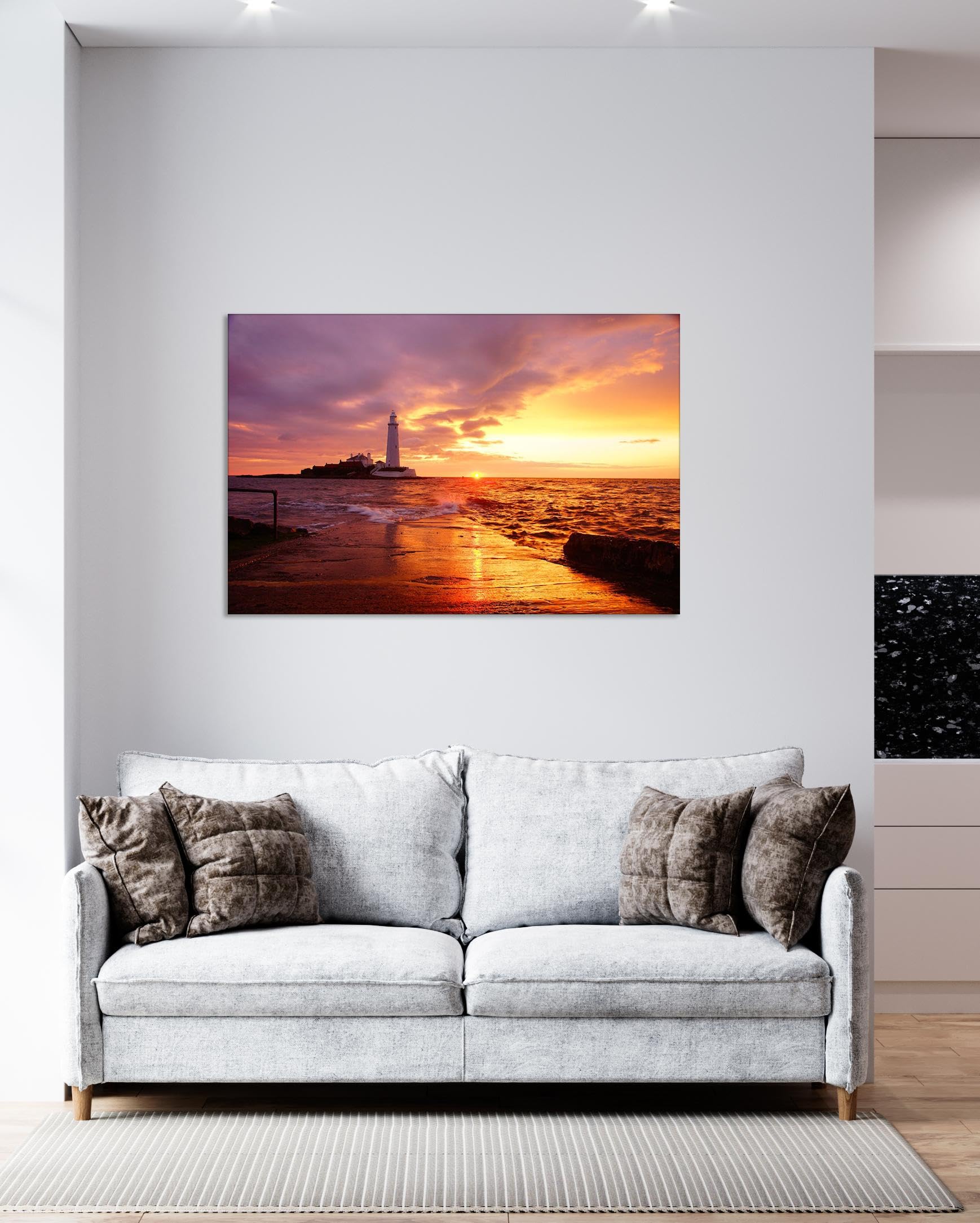 GRASKY Strand sonnenuntergang bild sonnenuntergang bild auf leinwand wandbilder landschaftsbilder mit rot Leinwandbilder Meer, Leuchtturm Wohnzimmer Deko Kunstdrucke 70X105cm (28x41in) Innenrahmen