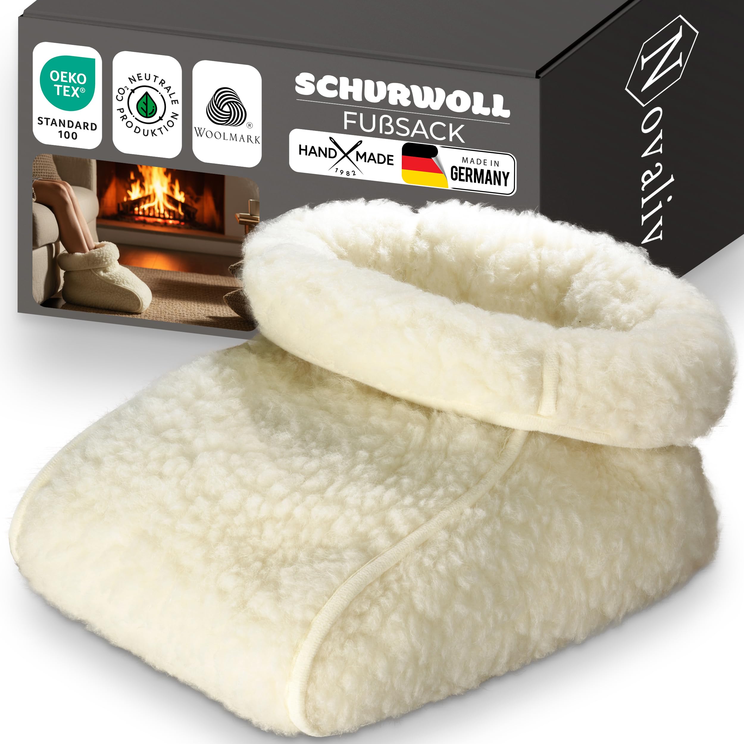 Novaliv Schurwoll-Fußsack 1er Set – Fußwärmer ohne Strom aus 100% Schafwolle für Erwachsene – kuscheliger Fußsack gegen kalte Füße auf Sofa, Couch, Wohnmobil und im Homeoffice im Winter