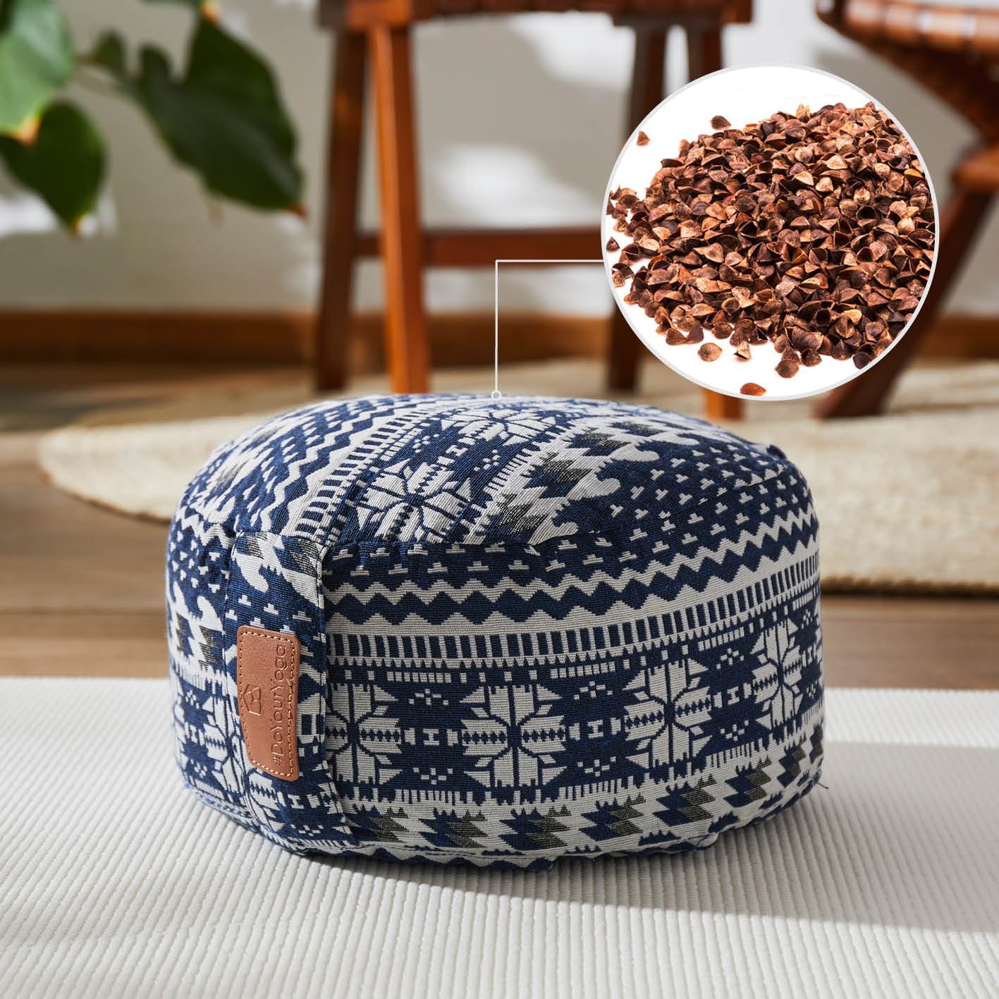 #DoYourYoga Okrągła tapicerka do jogi – poszewka nadająca się do prania, wypełnienie z ekologicznej łuski gryki (kod typu pojazdu), 30 x 15 cm, poduszka do jogi i medytacji - styl (1)