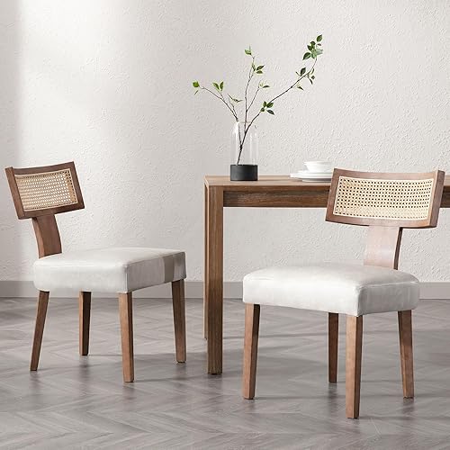 Miniatura 8 de VESCASA Sillas de comedor tapizadas con patas de madera negra, sillas de comedor acolchadas de lino moderno de mediados de siglo con respaldo