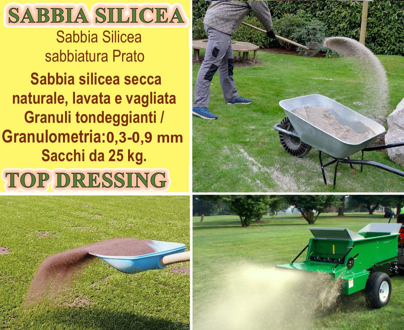Sabbia Silicea per Prato - Sacchi da 25 kg - Top Dressing Giardino (4 Sacchi 25Kg)