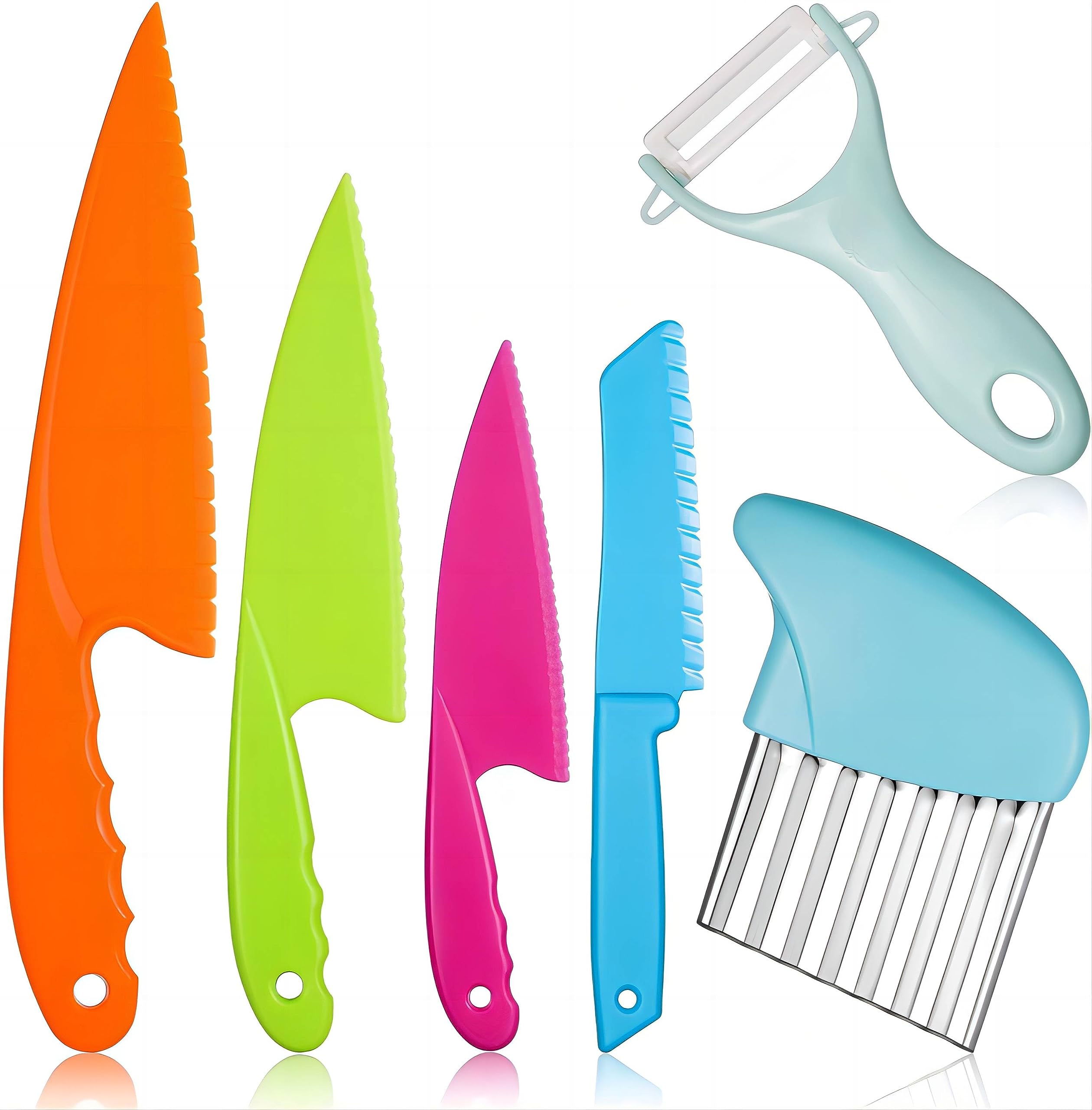 Conjunto de 6 facas de plástico infantis com faca de fatiar e faca de descascar – Facas
