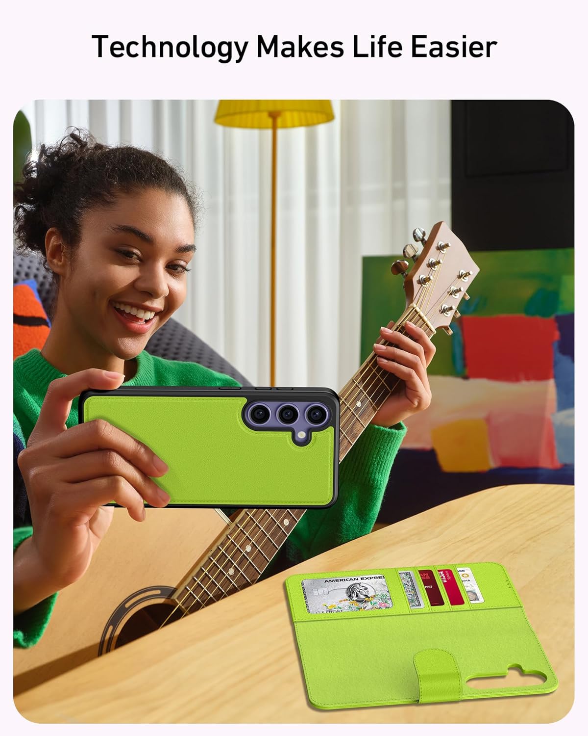 FUNMIKO for Samsung Galaxy S25 Case Wallet,Detachable Flip Folio Leather Cover,RFID Blocking 4 Card Slots Holder,Kickstand Function,Protective Phone Shell for Women Girls,Bright Green