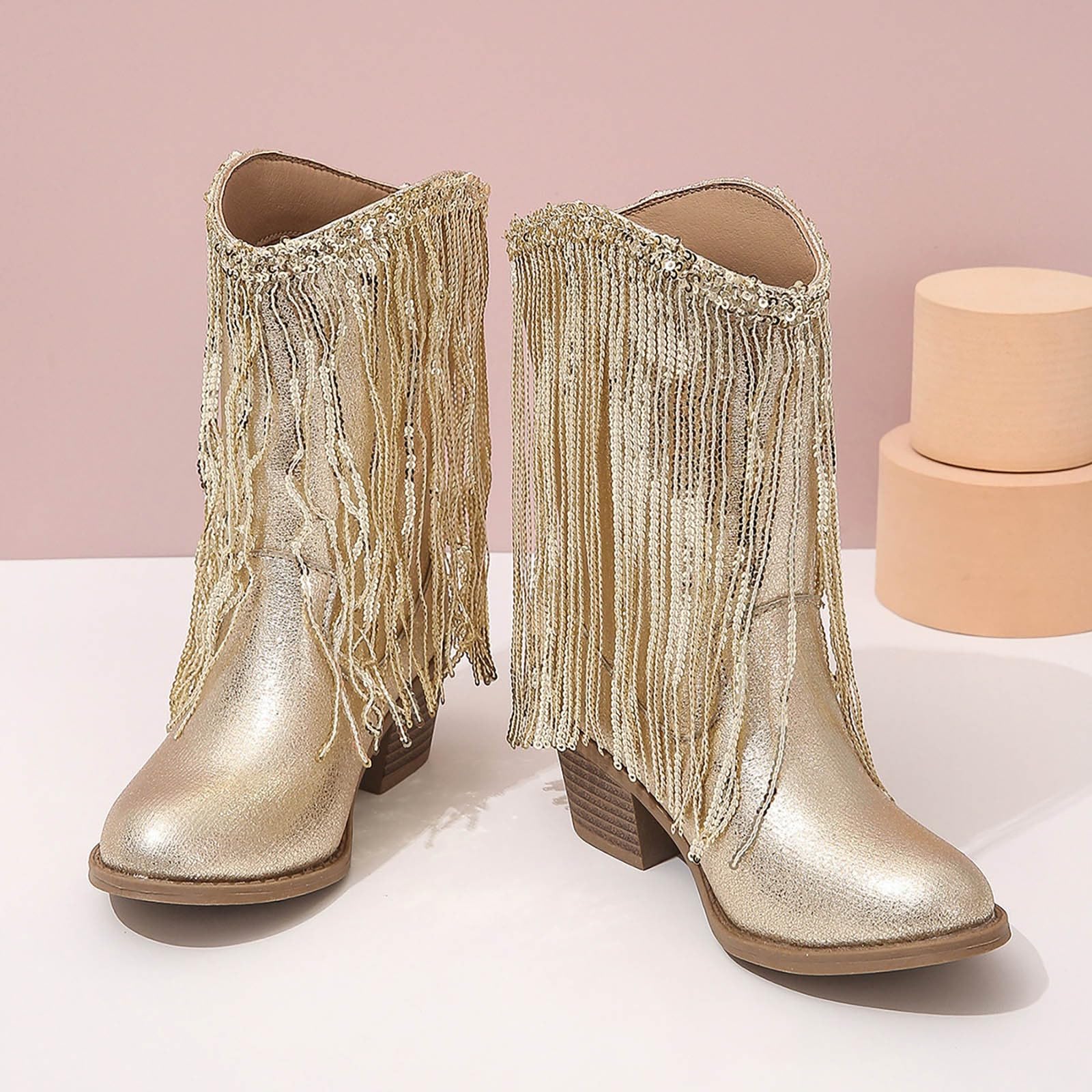 Botas Vaqueras oesteñas sólidas Cuero auténtico niñas con borlas diseño Informal para otoño Invierno