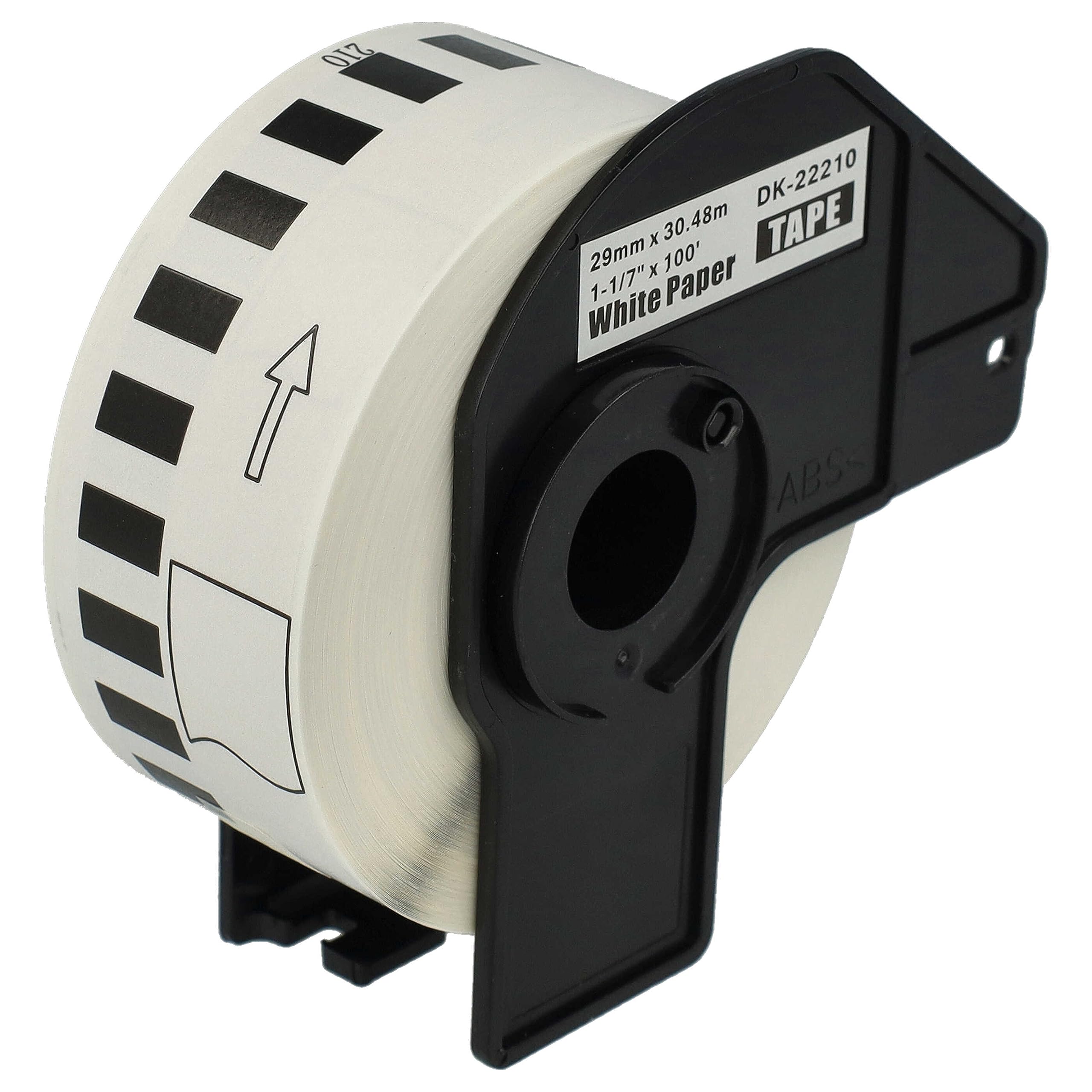 vhbw 10x rolka etykiet + uchwyt 29 mm x 30,48 m (1 etykieta) zamiennik dla Brother DK-22210 do etykieciarki