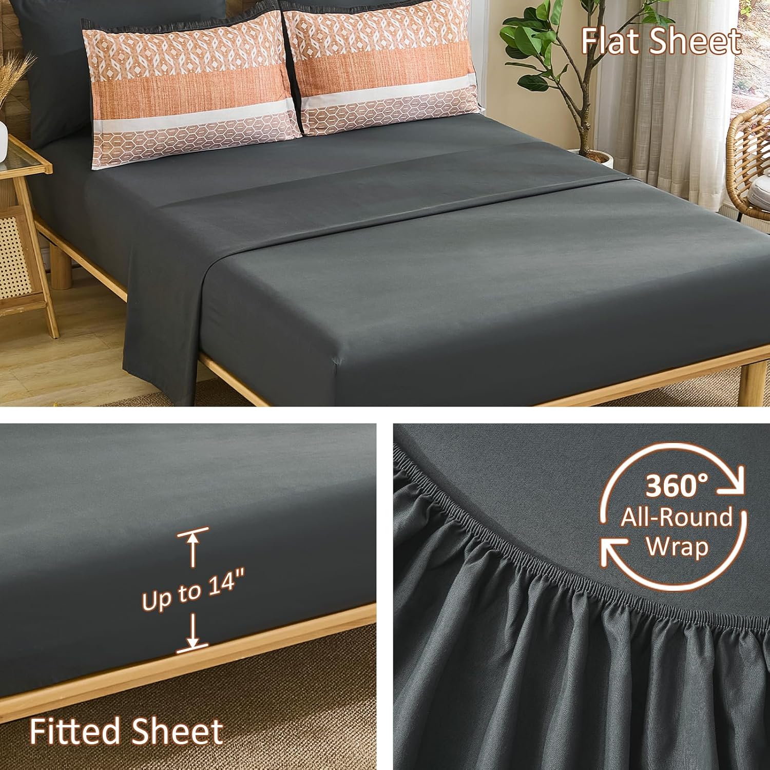 DJY King Size Comforter Set,Boho Striped Bedding Sets,7 Piece Orange Patchwork Soft Microfiber Comforter Set for All Season(90"×90")