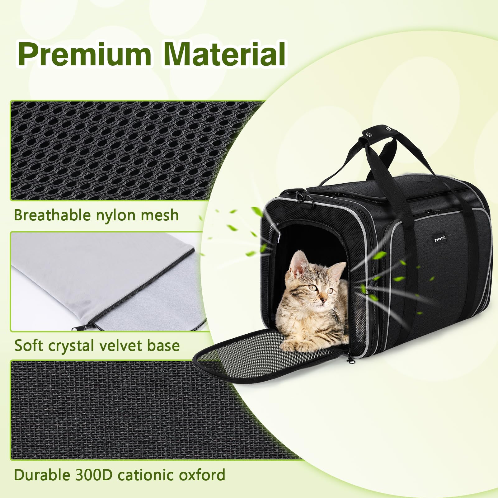 Pecute Cat Carrier Expandable, Extra Large Pet Carrier Bag, Foldable Cat Carrier Bag with Breathable Mesh, Pet Carrier Transport Bag for Dogs and Cats, with Shoulder Strap and Pet Bowl - image 3