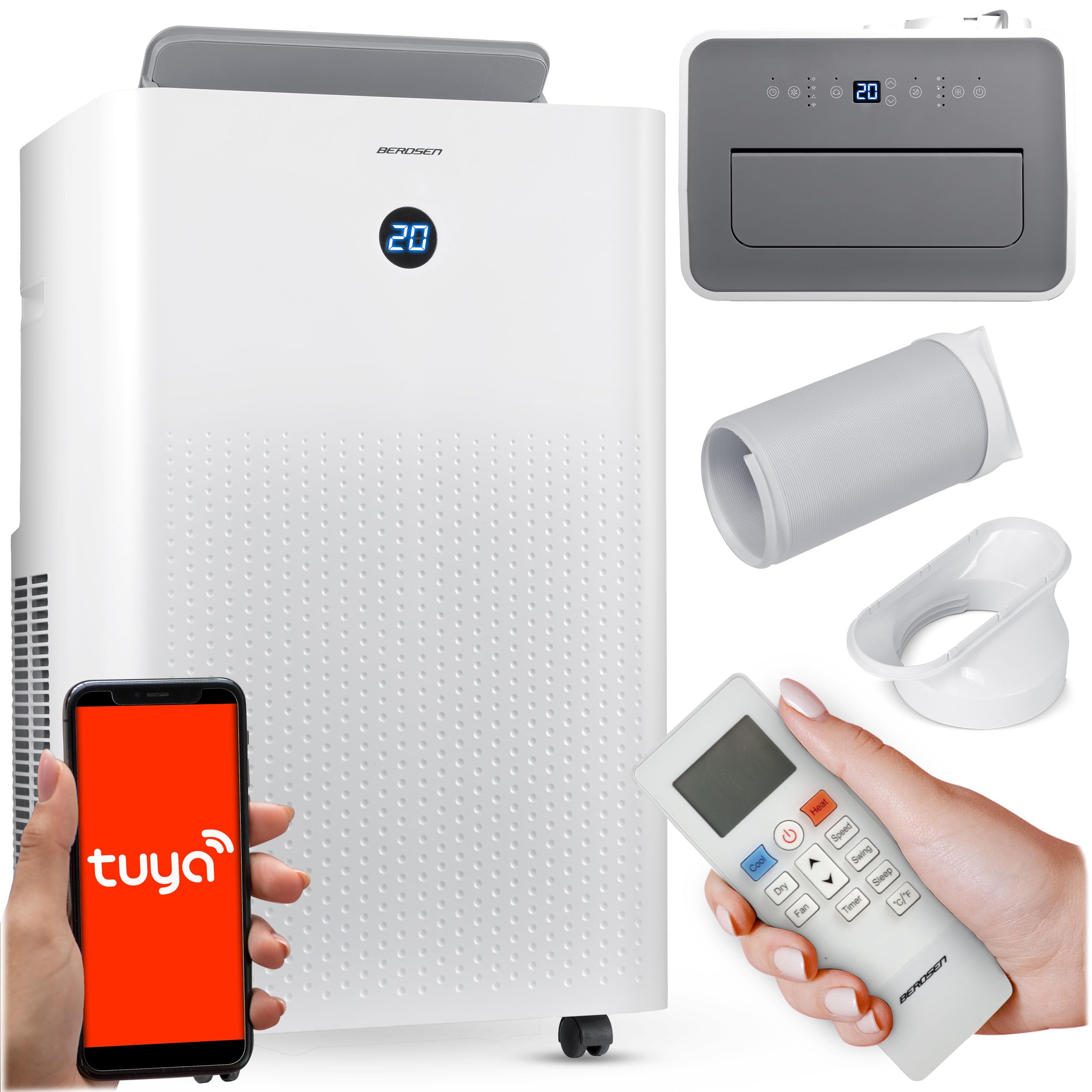 Berdsen Klimatyzator Przenośny 5w1-14000 BTU - Chłodzenie Ogrzewanie Osuszanie Wentylacja Tryb Snu - Aplikacja Tuya Smart - Energooszczędny