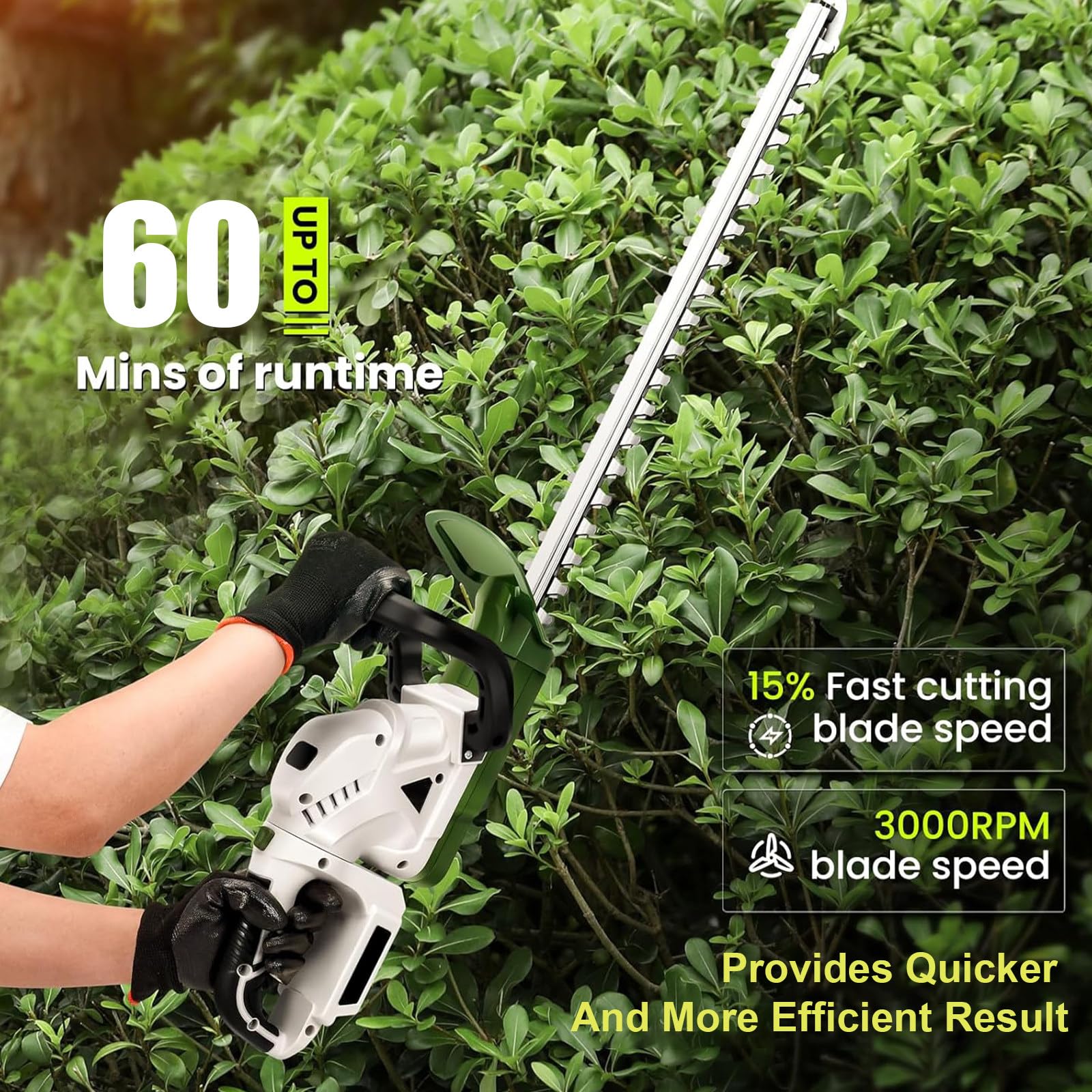 Tagliasiepi senza fili da 200 W, tagliaerba elettrico per cespugli con lame a doppia azione, capacità di taglio di 15 mm, 2 batterie da 2600 mAh, tagliasiepi per giardinieri