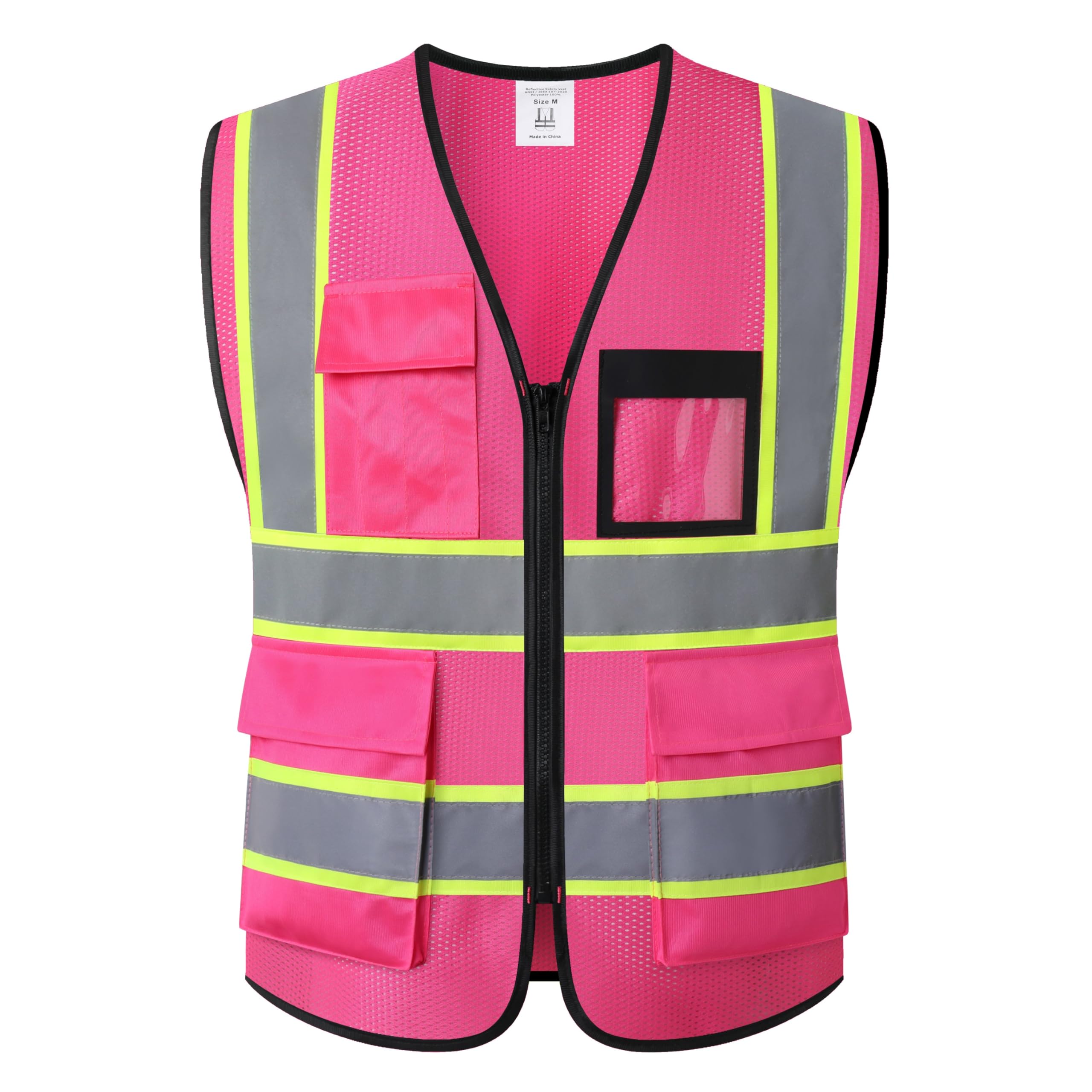 Reflective Safety Vest for Men Women Hi Vis Vest with 8 Pockets High Visibility Mesh Reflective Vest Meets ANSI/ISEA Standards (Pink-07,X-Large)