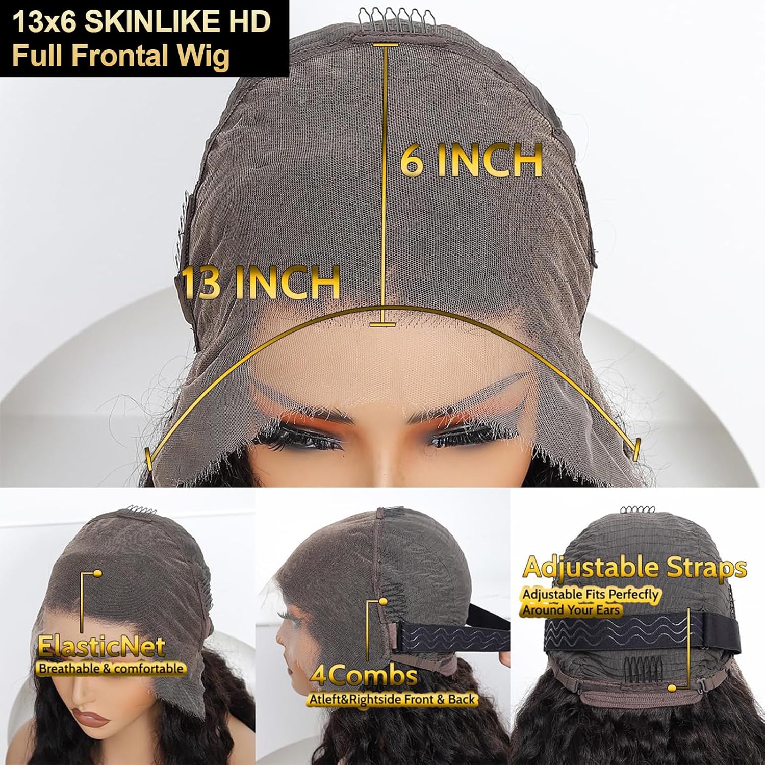 13x6 SKINLIKE Real HD Lace Wigs Raw Indian Curly Human Hair Frontal Wigs 180% Invisible 0.1mm Ultra-thin Frayed Ends Pre Plucked Tiny Knots Deep Loose Wave Lace Front Wig for Women 26inch