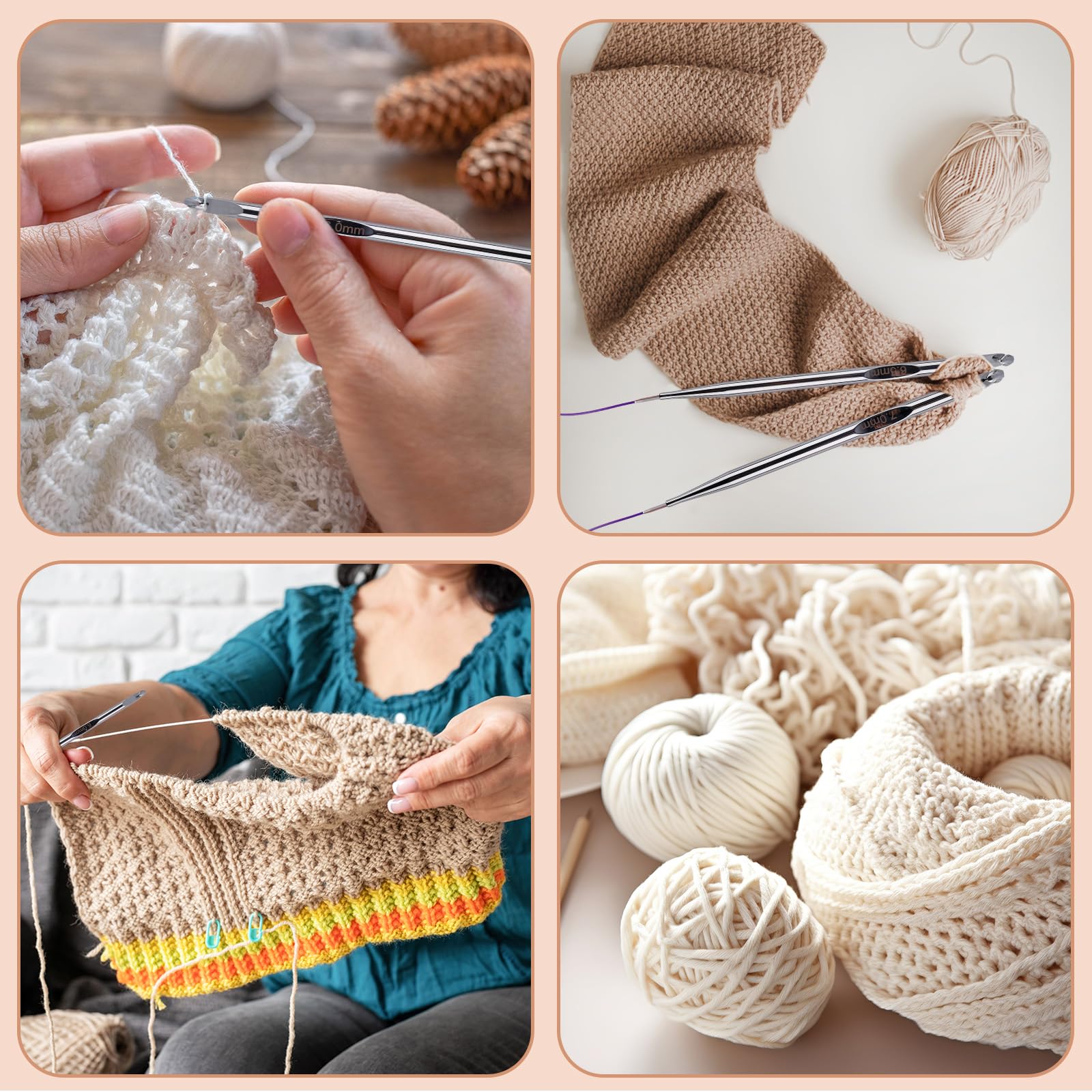 Gosknor Juego de Ganchillo Tunecinos con Cables, Aluminio Agujas de Tejer Intercambiables 3 mm a 10 mm Aguja Crochet Larga con Estuche para Proyectos Tejido Punto y Crochet