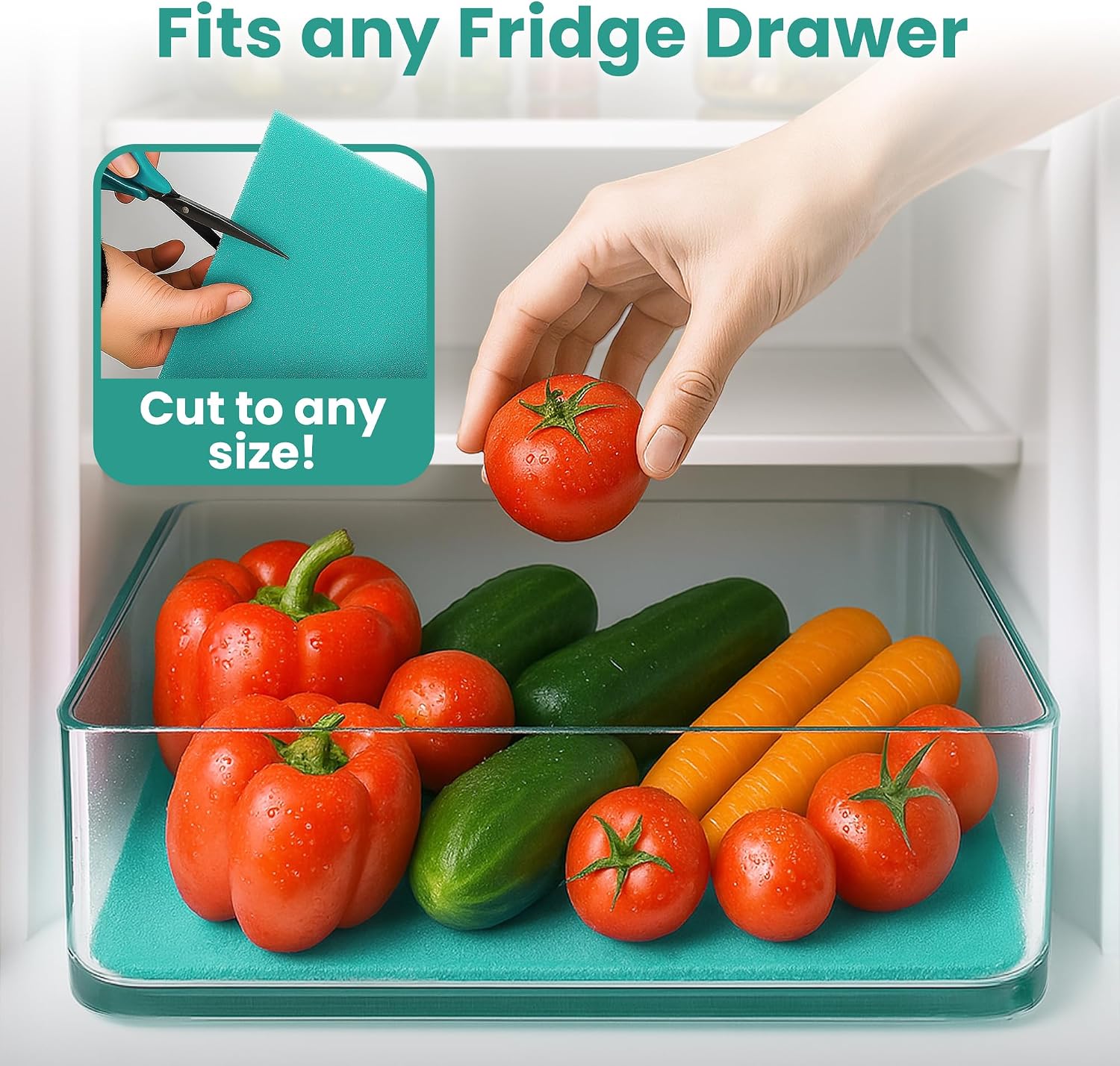 Fridge Drawer Liners 14.5x11.5 in 3 Pk - Anti Bruise Mats - Teal
