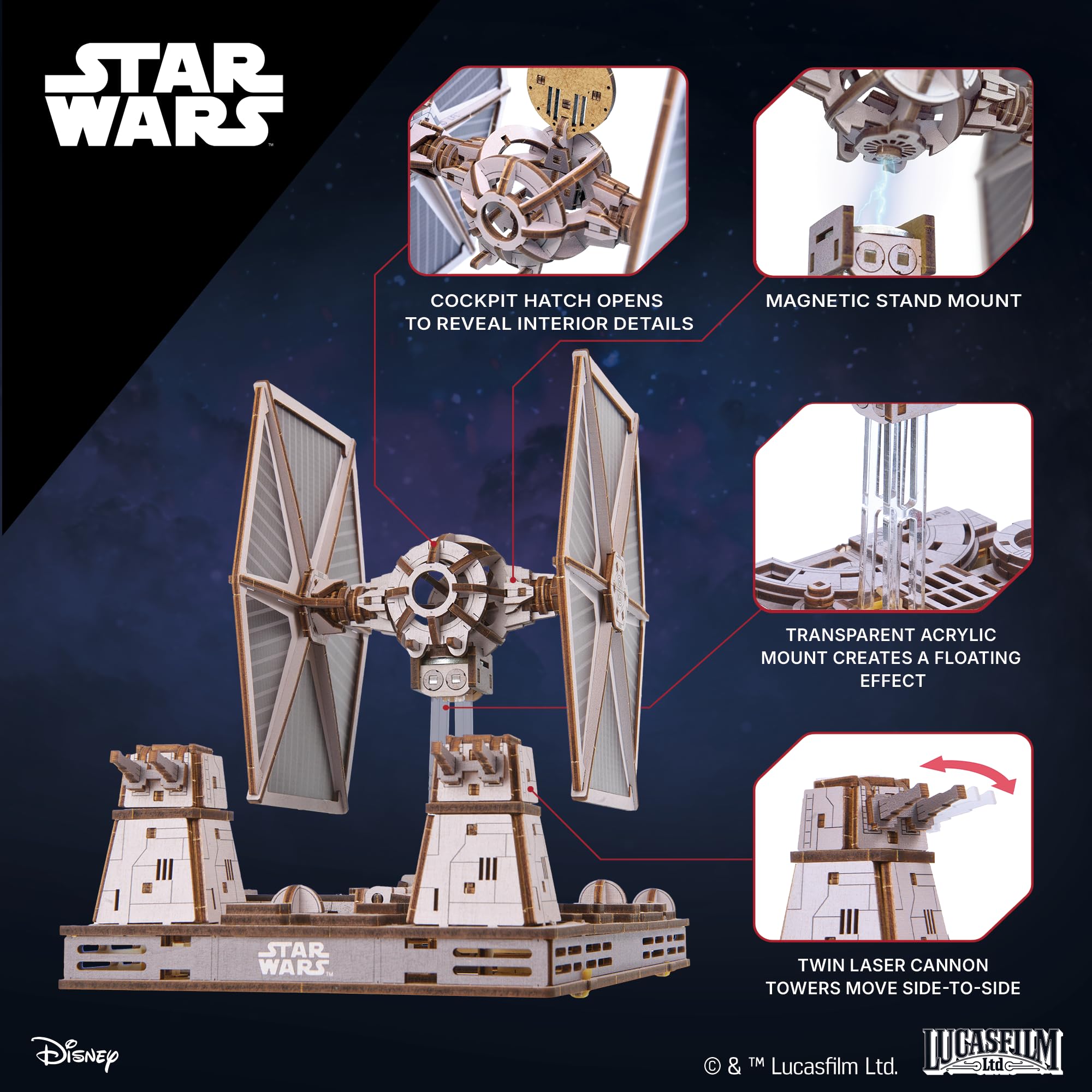 UGEARS Star Wars TIE Fighter 3D Puzzle, Wooden Model Kits for Adults, 3D Wooden Puzzles for Adults - Image 4
