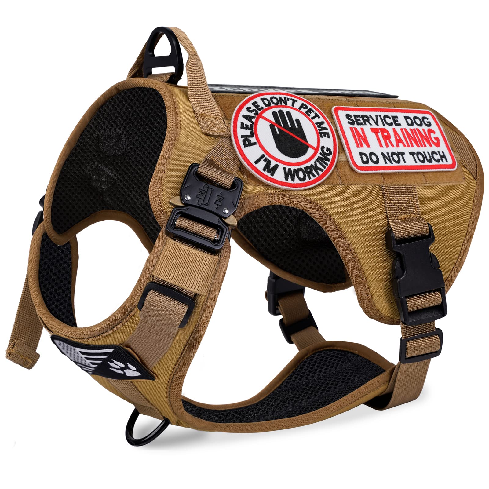 voopet Tactical Dog Harness, Lightweighting Adjustable No-Pull Vest with Hook & Loop Panels for ID Patch, K9 Pet Working Training Molle Vest with Easy Control Handle (with 6Pcs Removeable Tags)